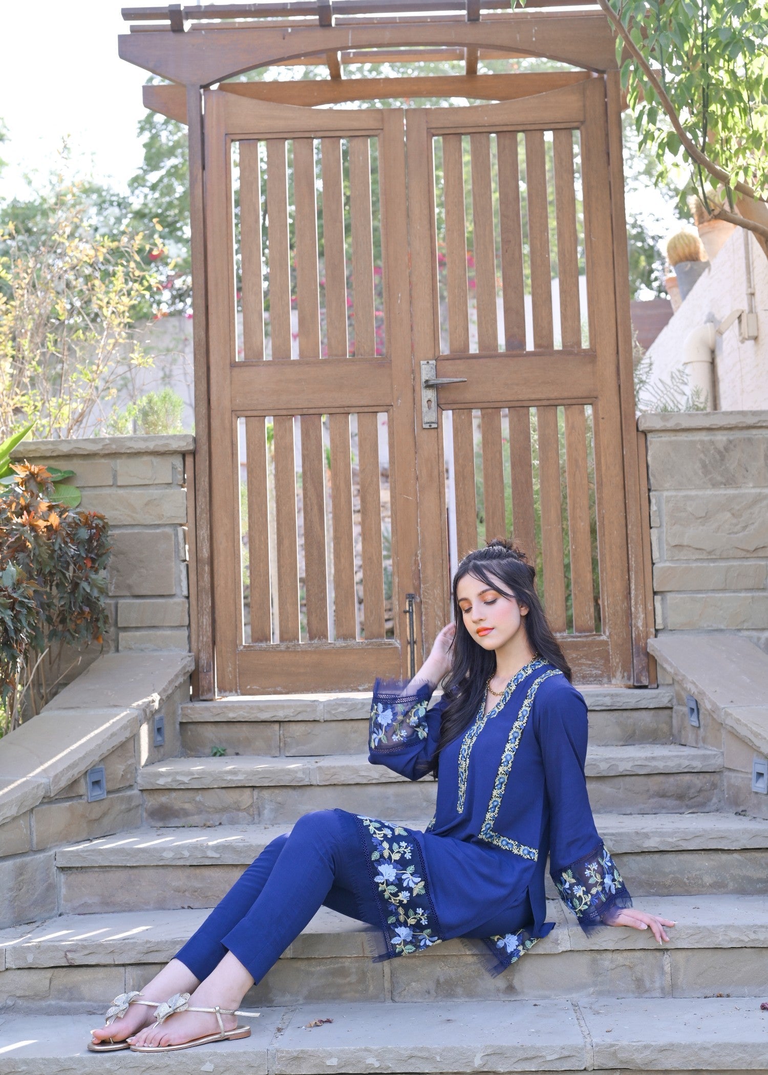 cotton silk Kurta Set in Royal blue