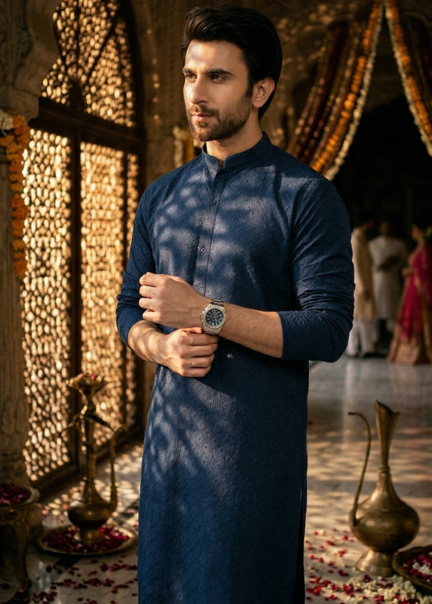 chikankari cotton Kurta in Navy blue by Decuir