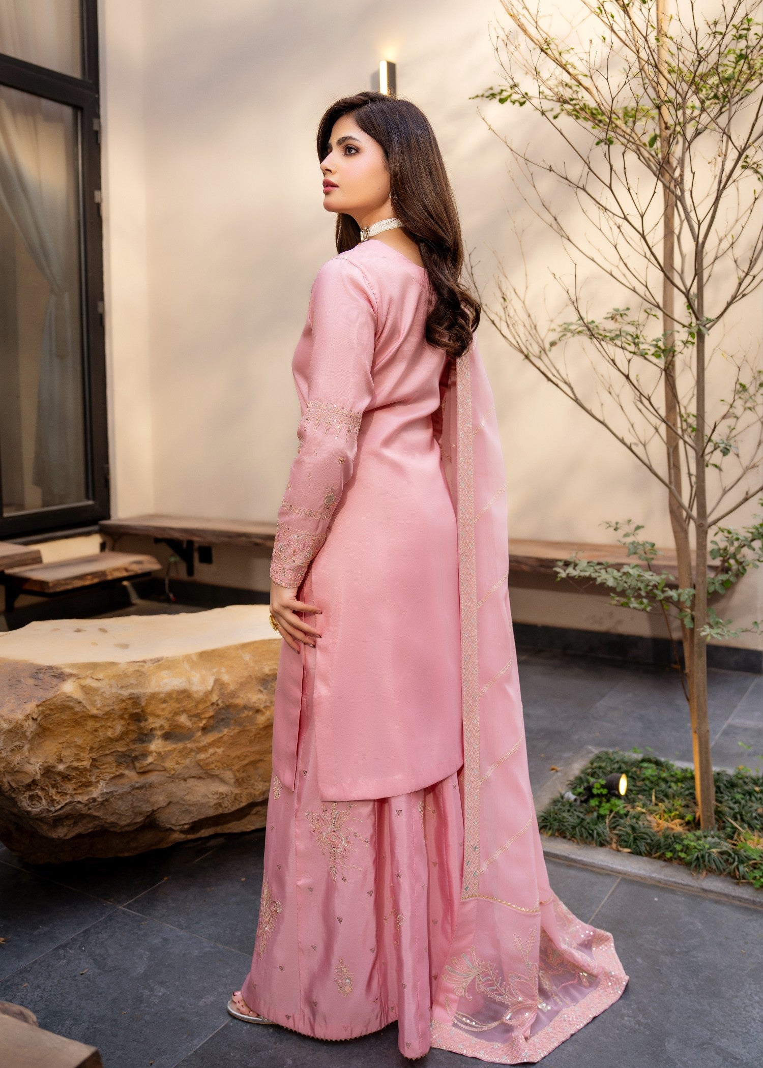 kattan silk Sharara in Tea rose pink