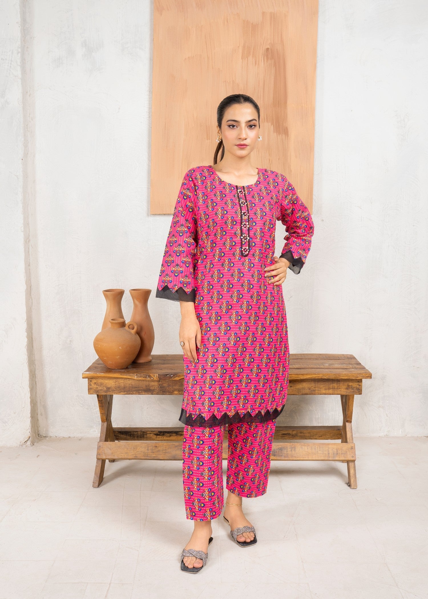 khaddar Co Ord Sets in Hot pink red