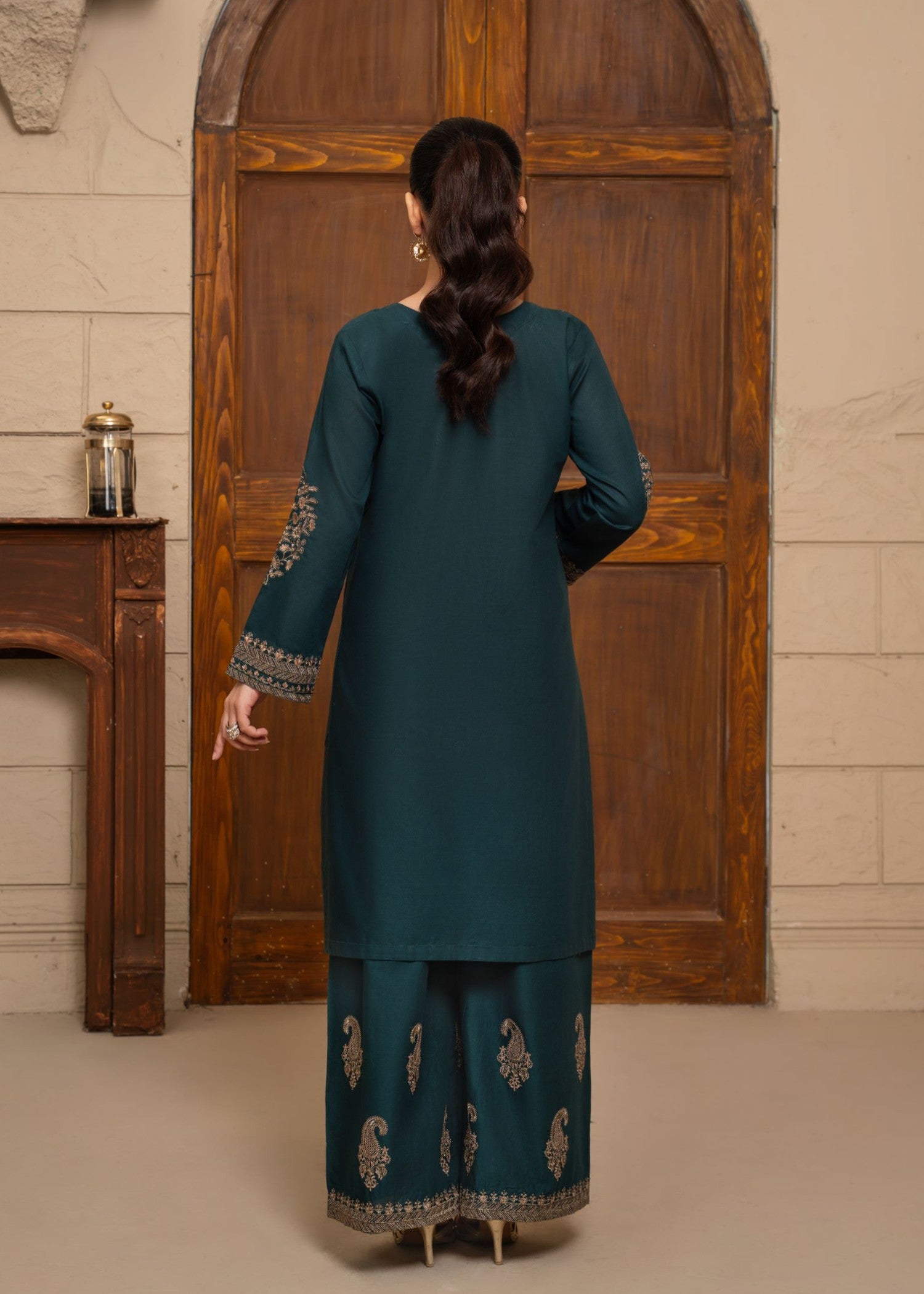 cotton Kurta Set in Bottle green