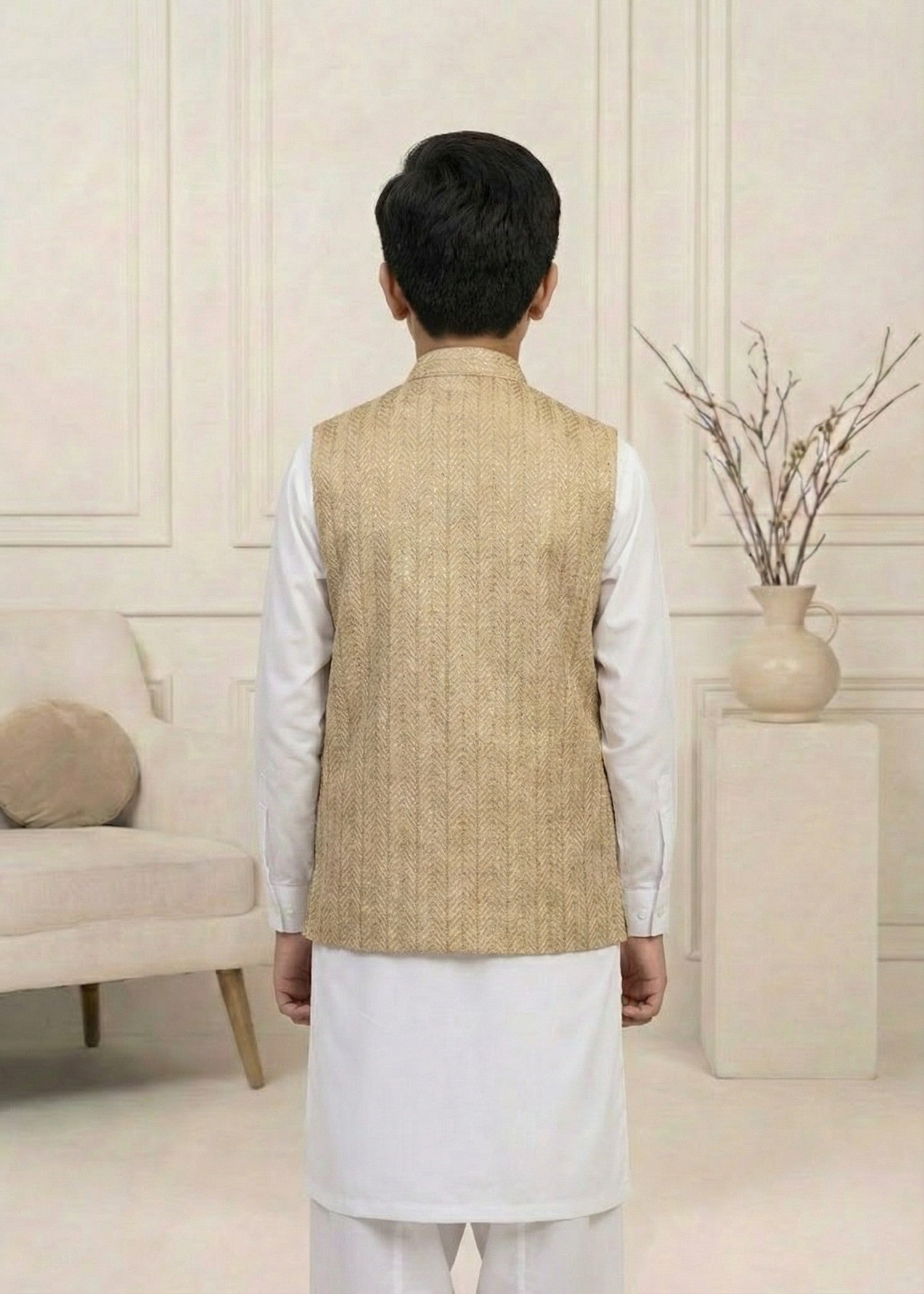 traditional jamawar Waistcoat in Gold
