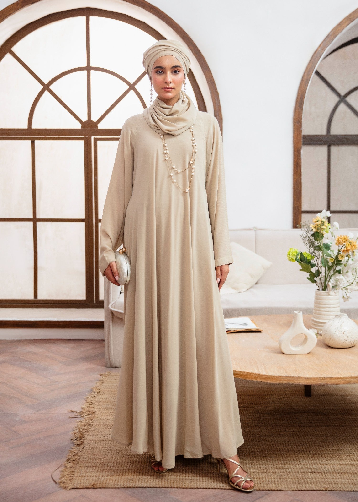 chiffon Abaya in Eggshell