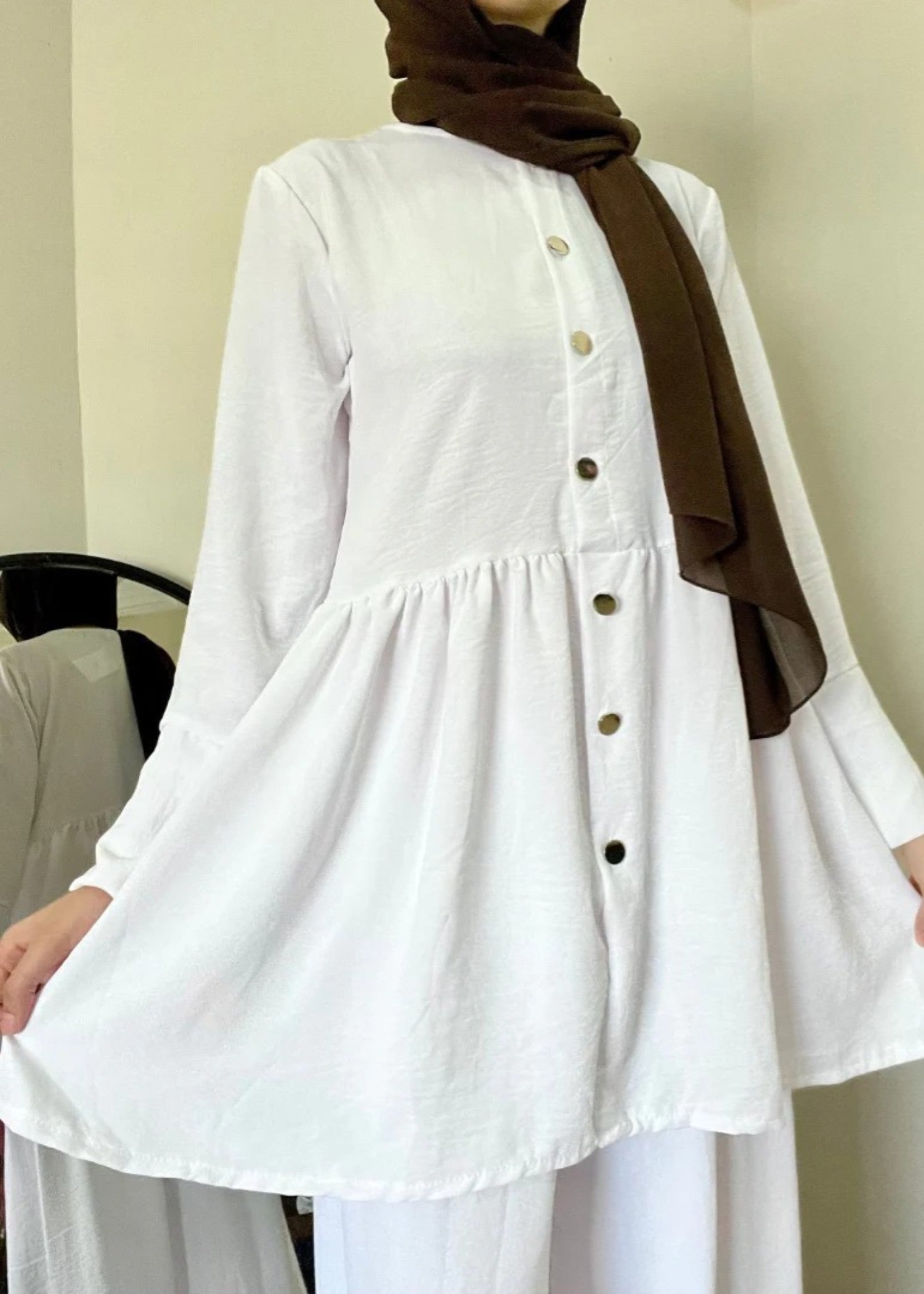crepe Short Frock in Pearl white