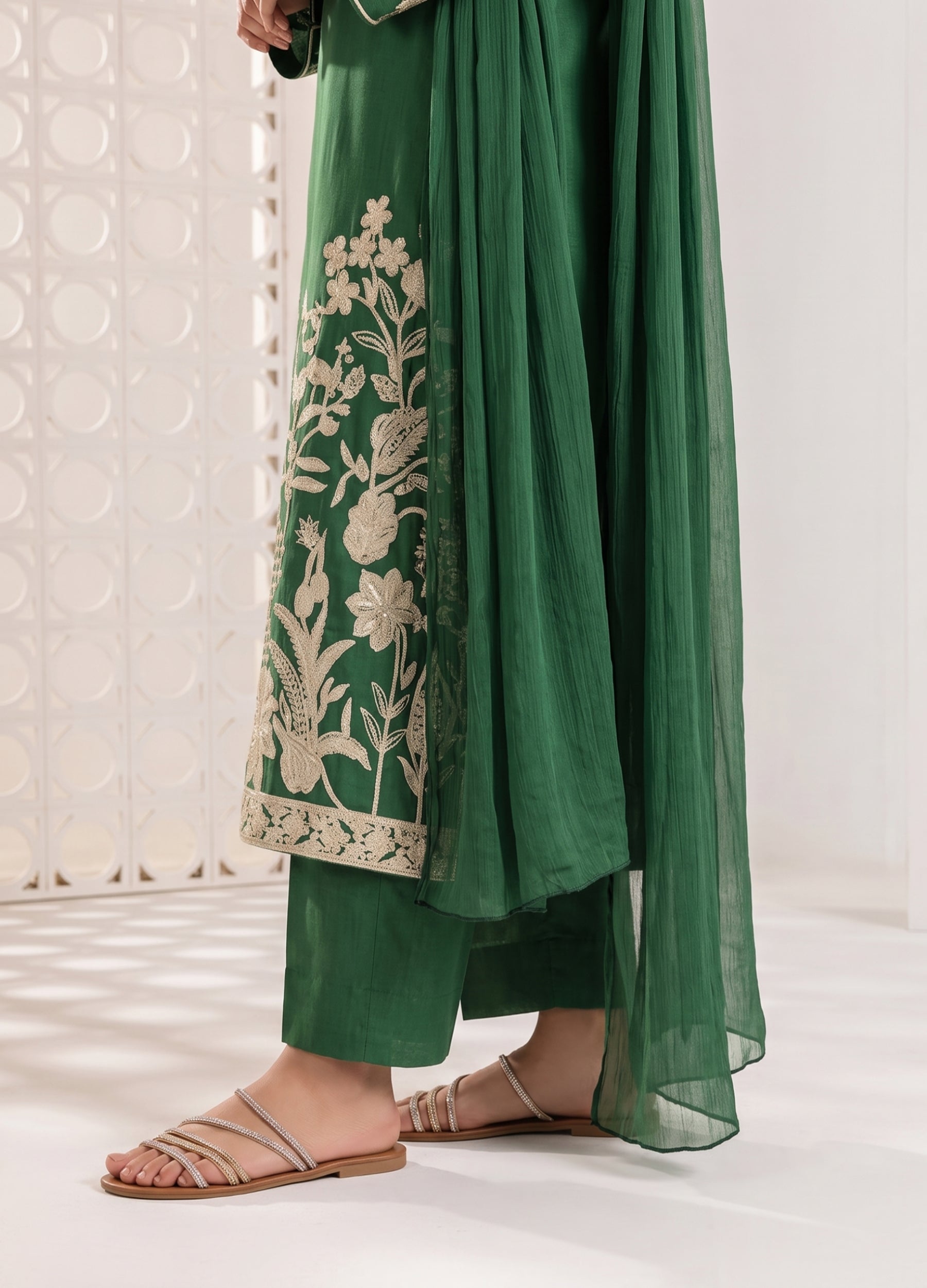 linen Kurta Set in Jade green
