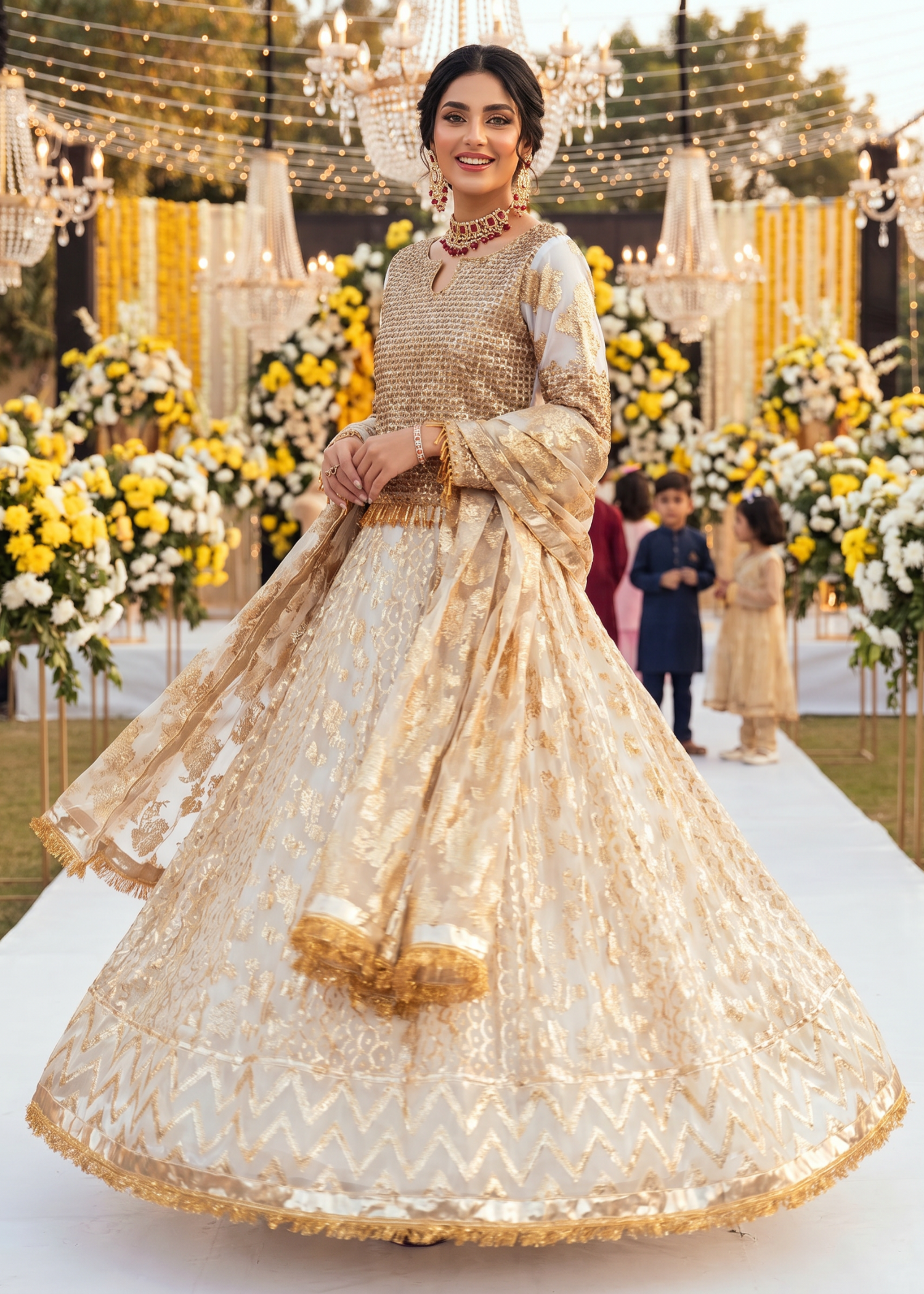 raw silk Lehenga in Gold