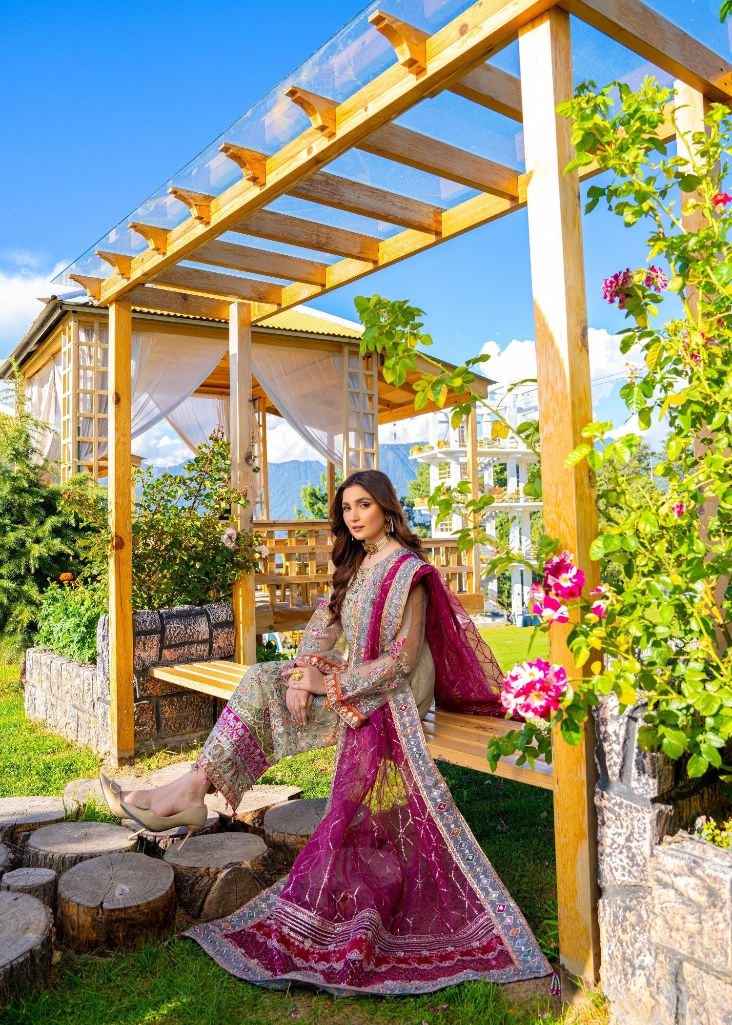 net Kurta Set in Sage green