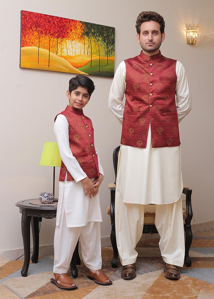 banarsi silk Waistcoat in Maroon