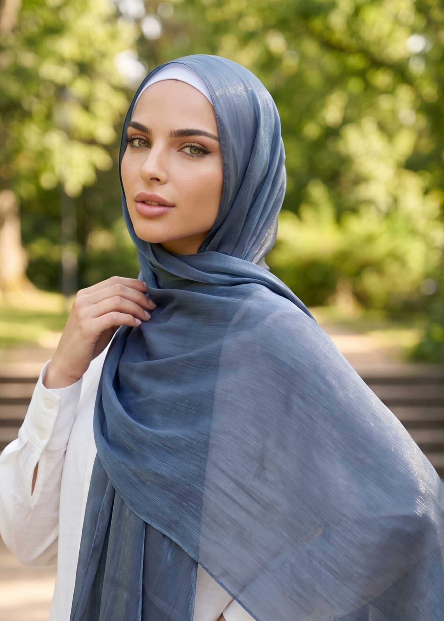 organza Hijab in Slate blue