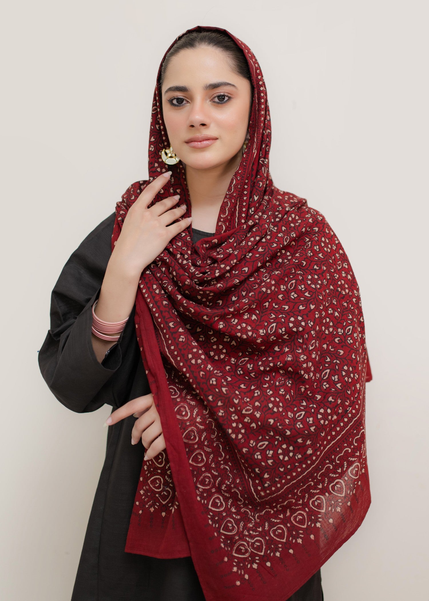 lawn cotton Hijab in Carmine