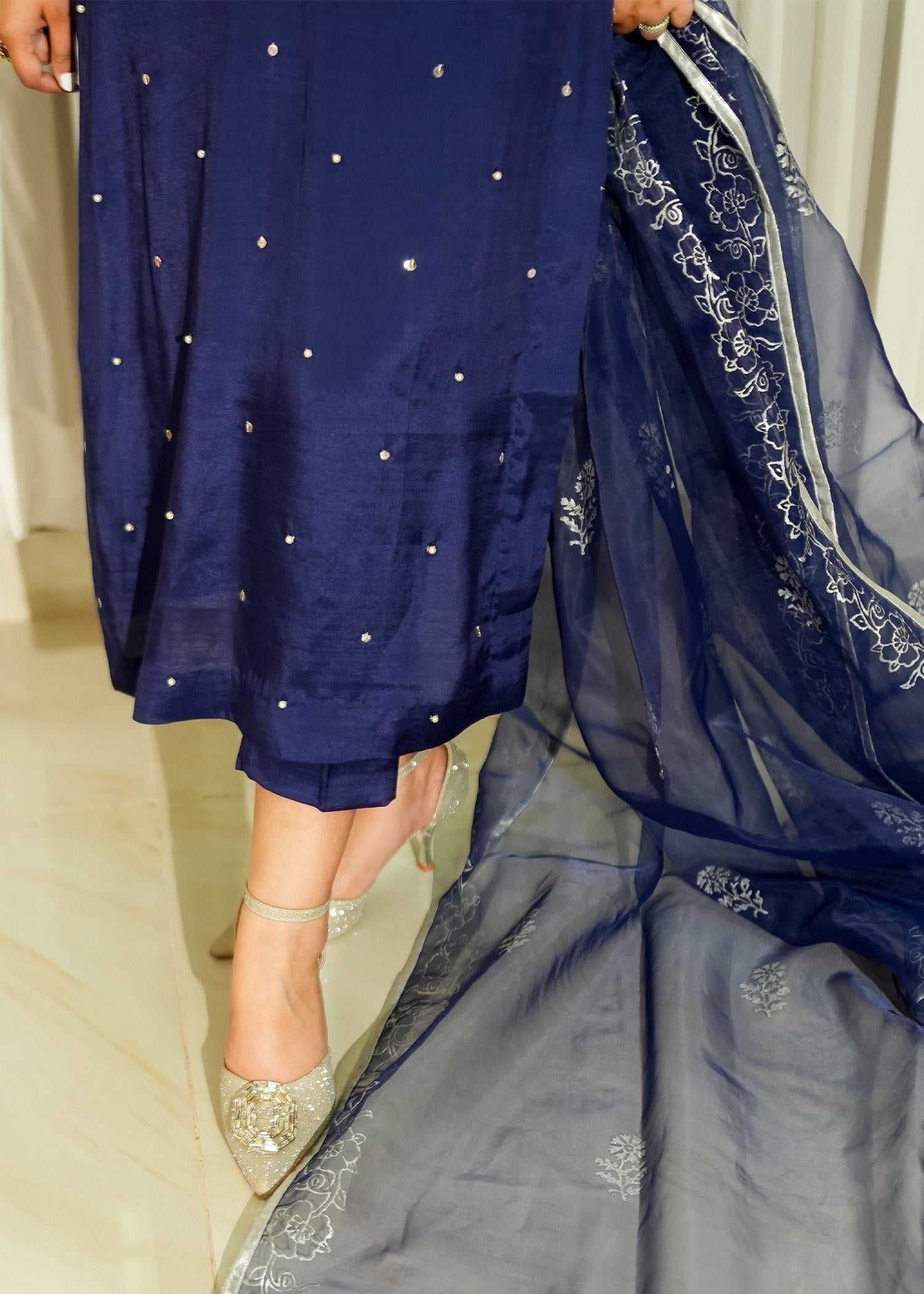 raw silk Kurta Set in Navy blue
