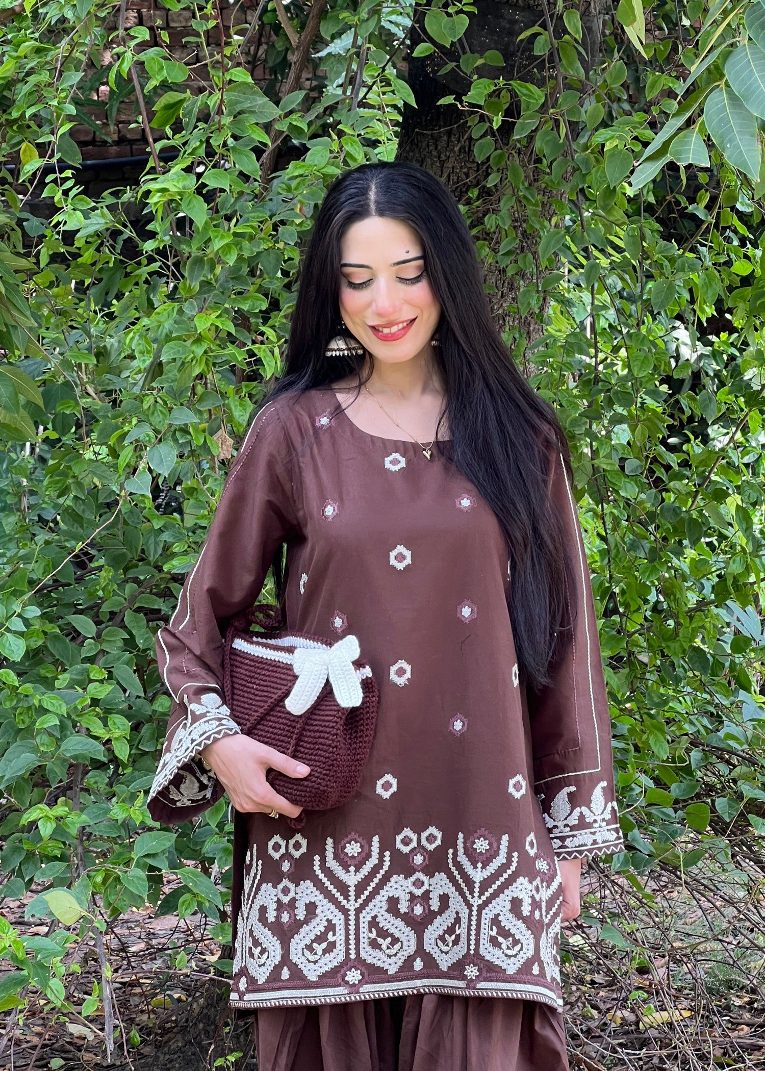 cotton Kurta Set in Mocha brown