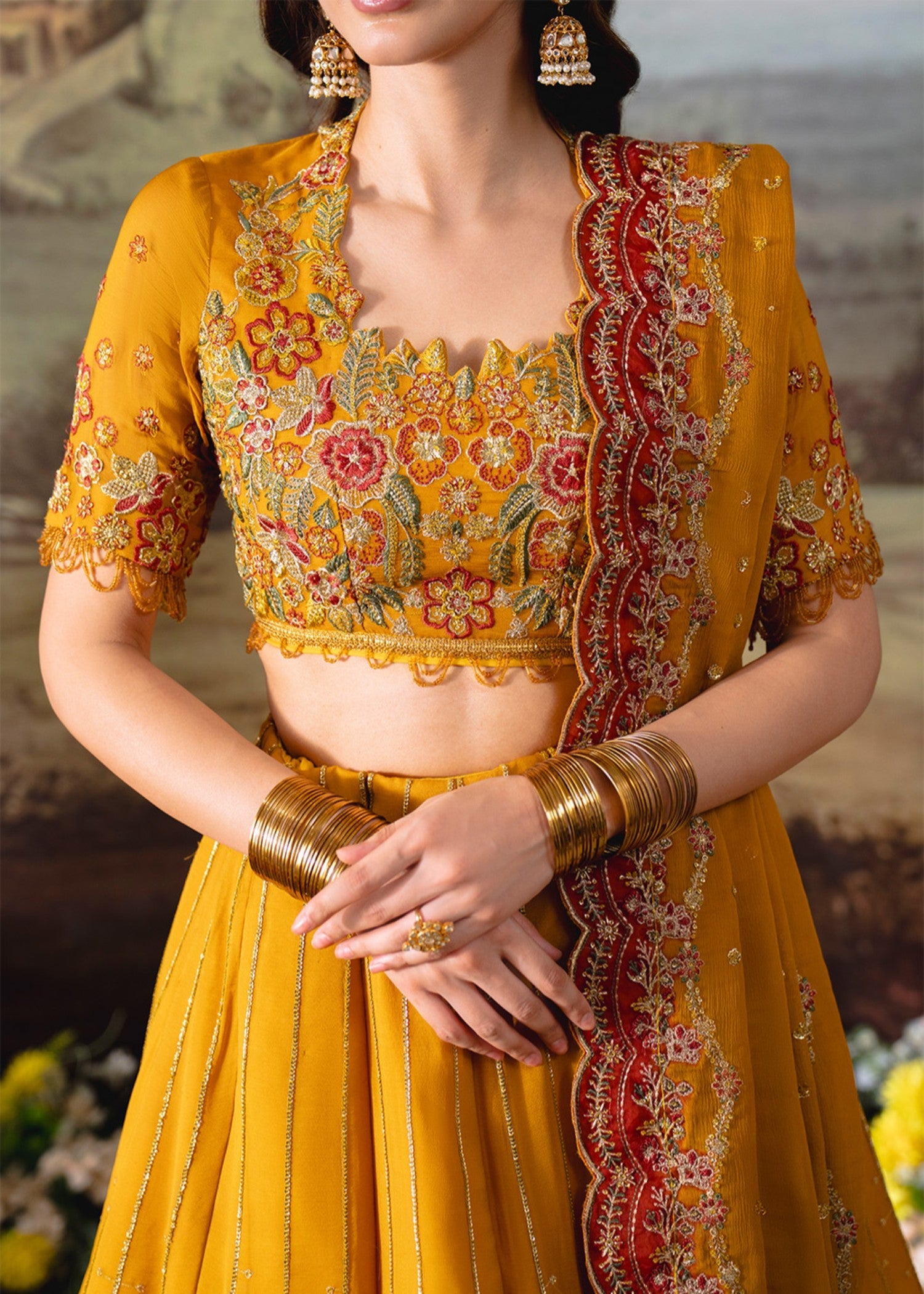 chiffon Lehenga in Mustard