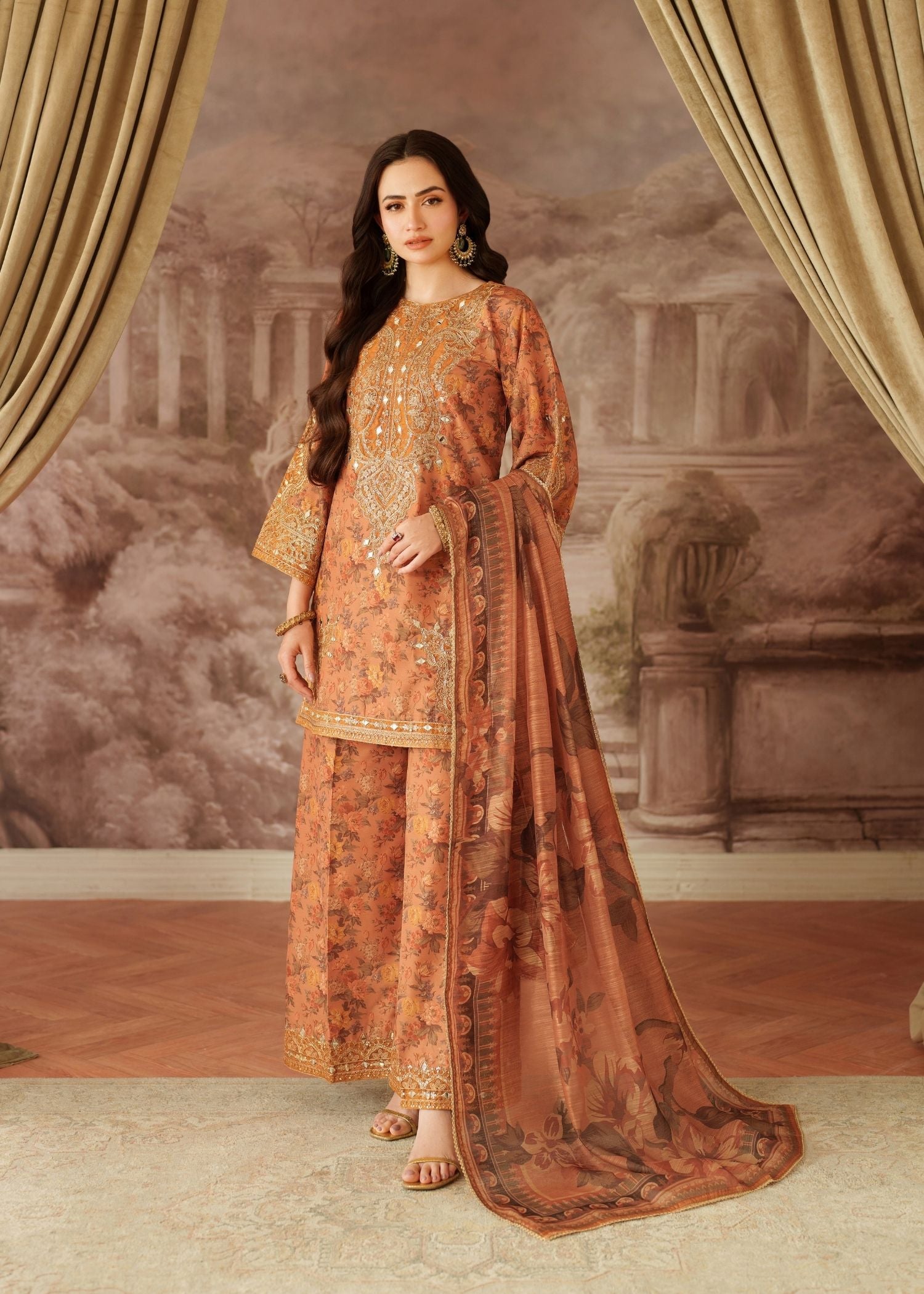 viscose Kurta Set in Peach orange
