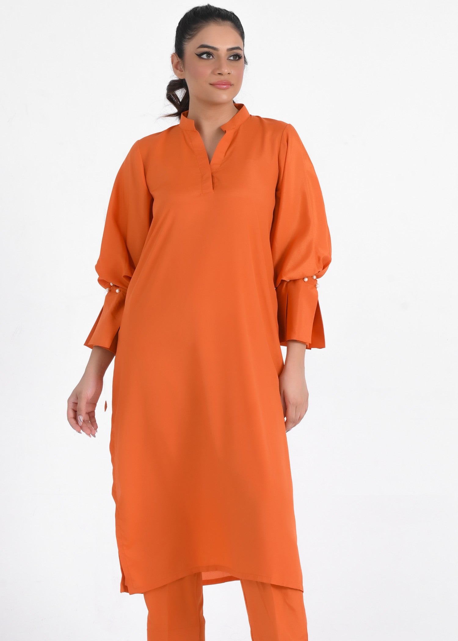 grip Kurta Set in Pumpkin orange