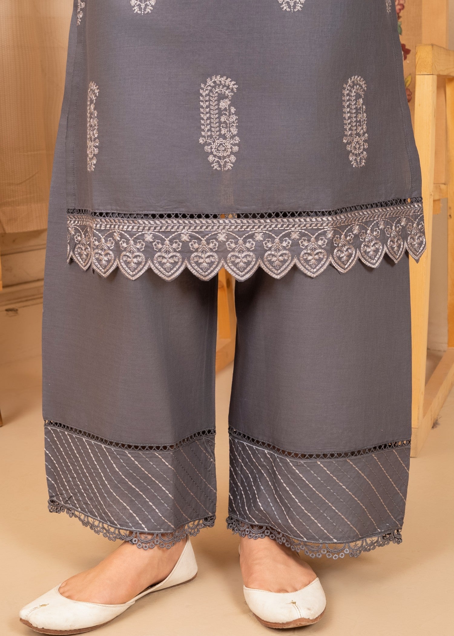 cotton Kurta Set in Slate grey