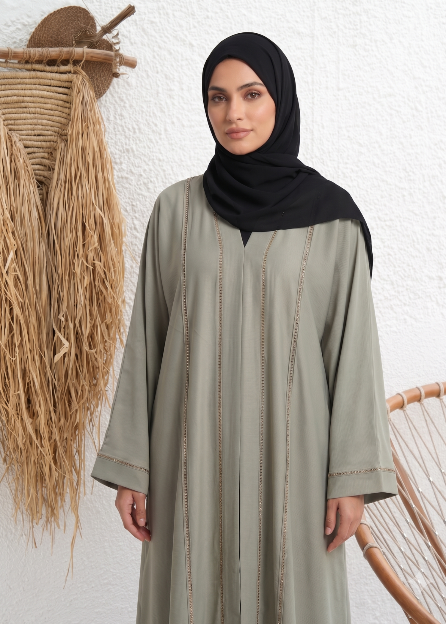 polyester Abaya in Sage green
