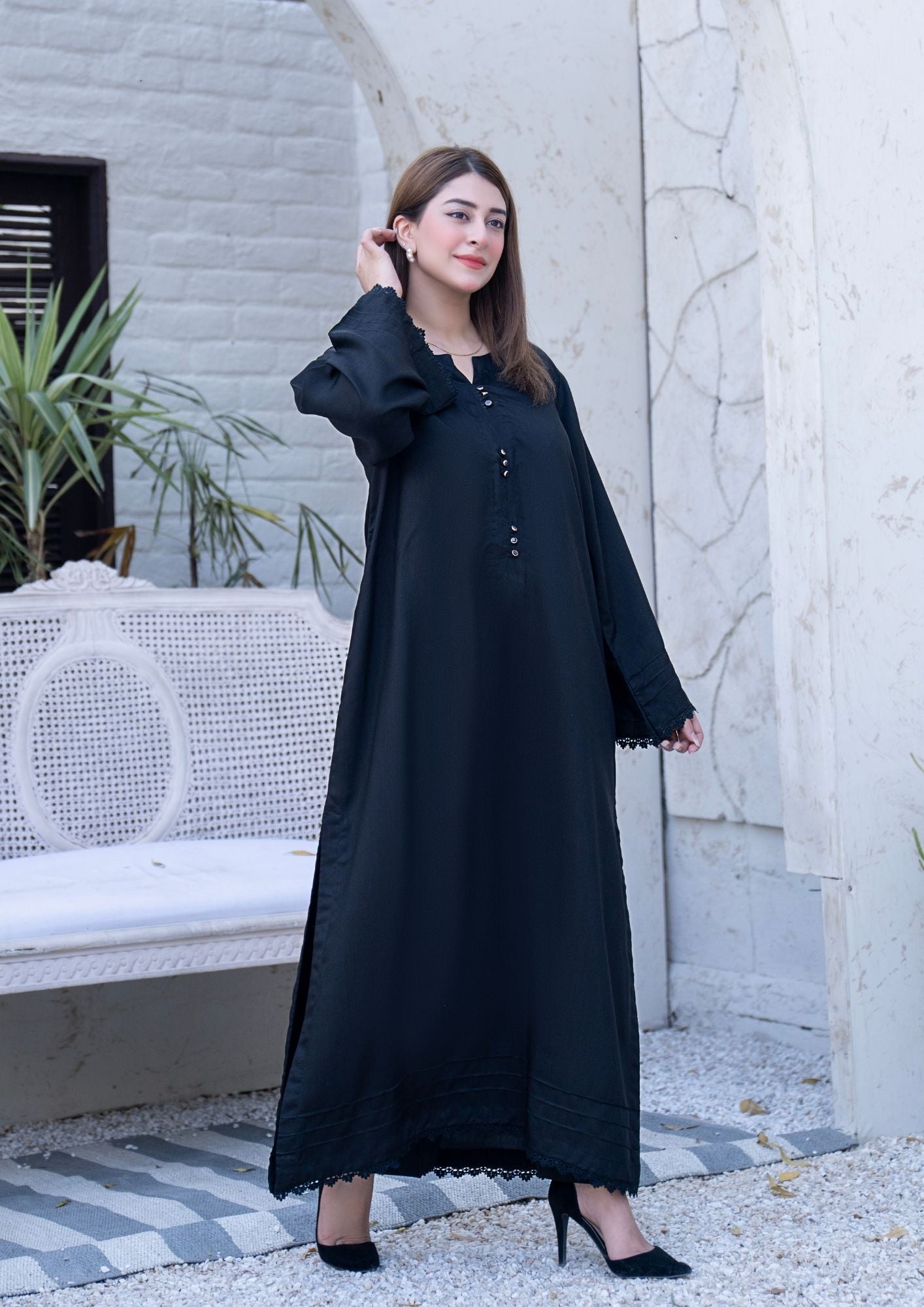 viscose raw silk Kurta Set in Black