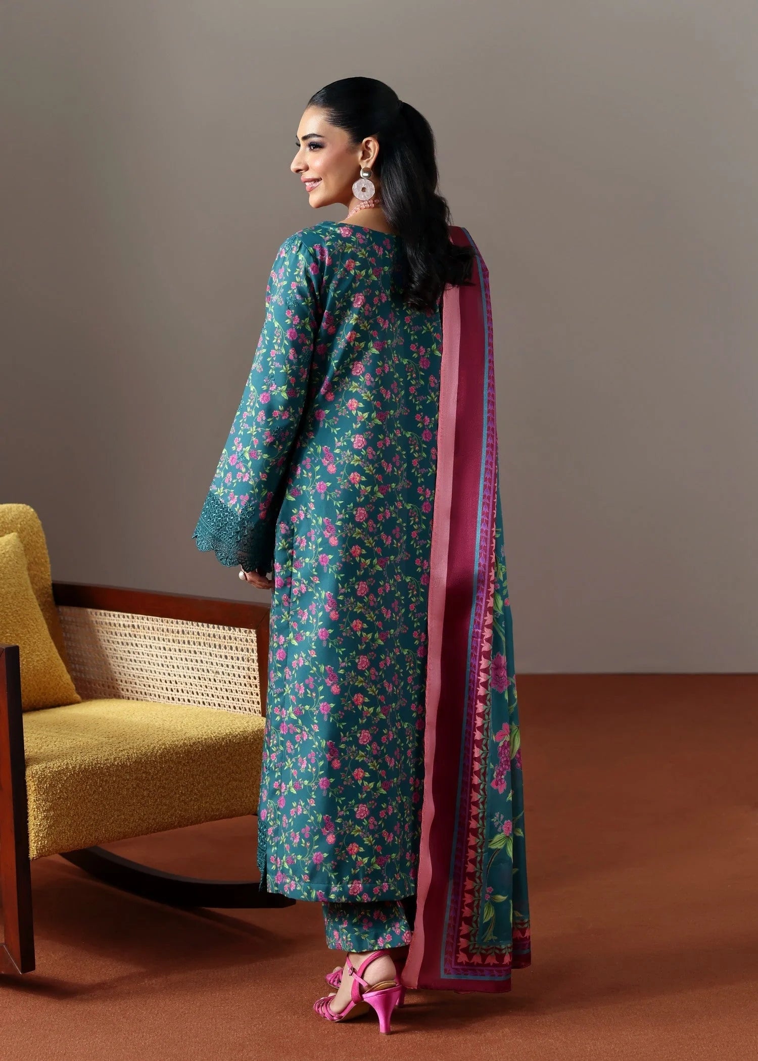 poly lawn Kurta Set in Teal