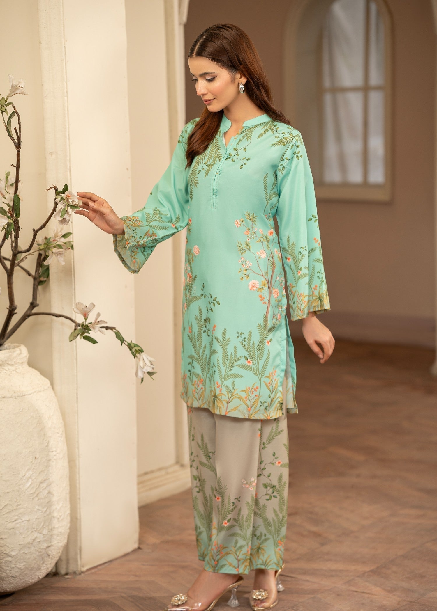 crepe Co Ord Sets in Pastel green