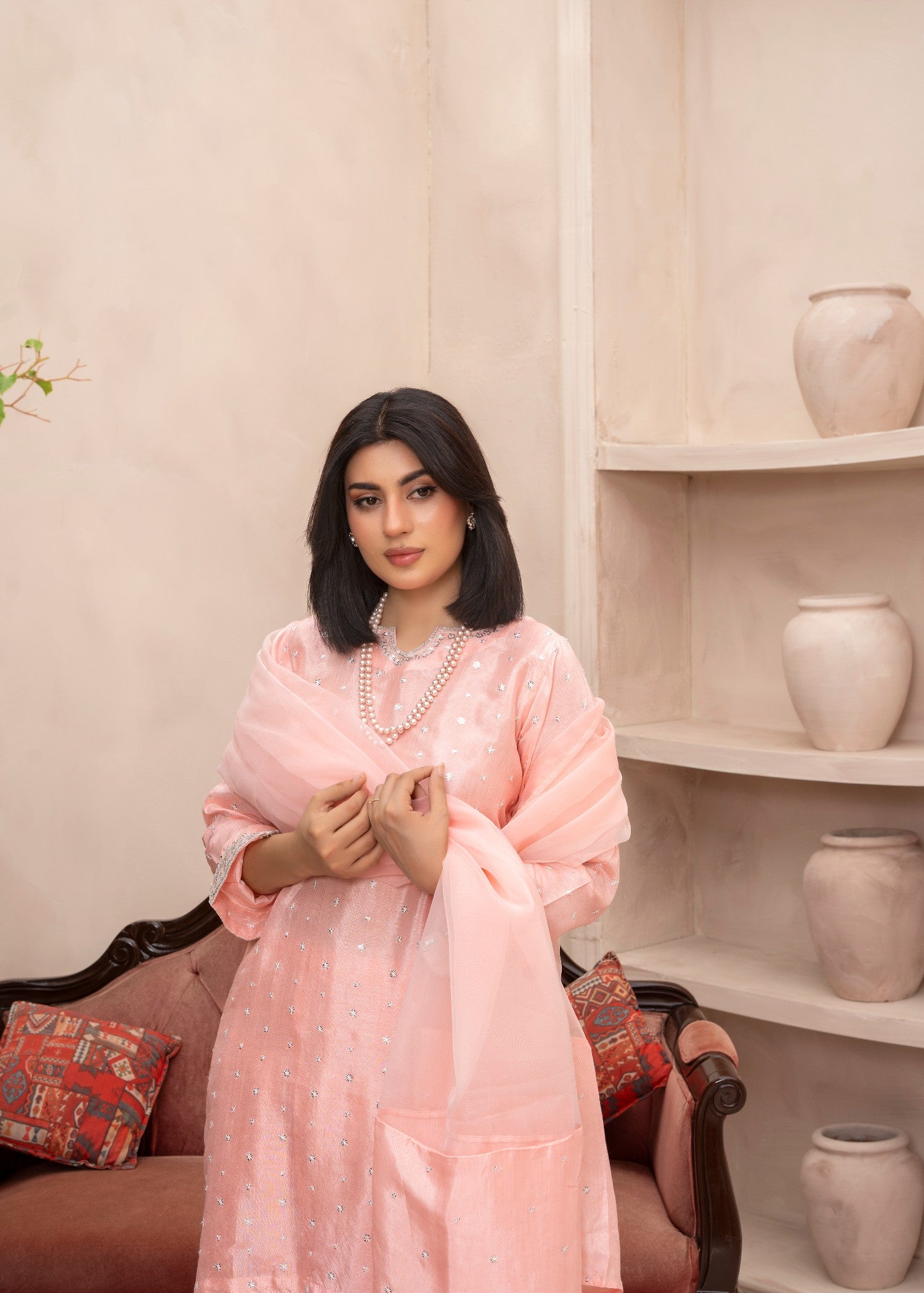 chiffon Kurta Set in Pink
