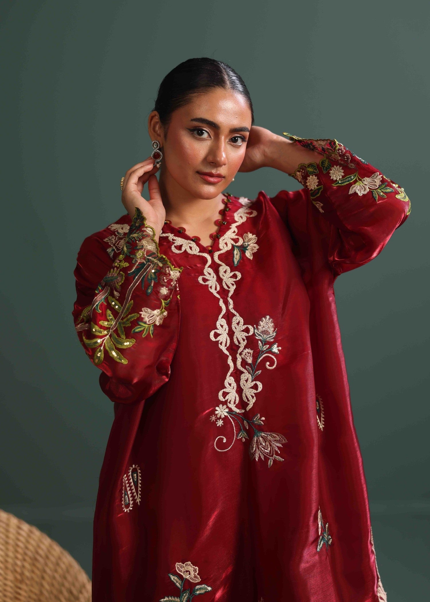 tussar silk Kaftan in Maroon