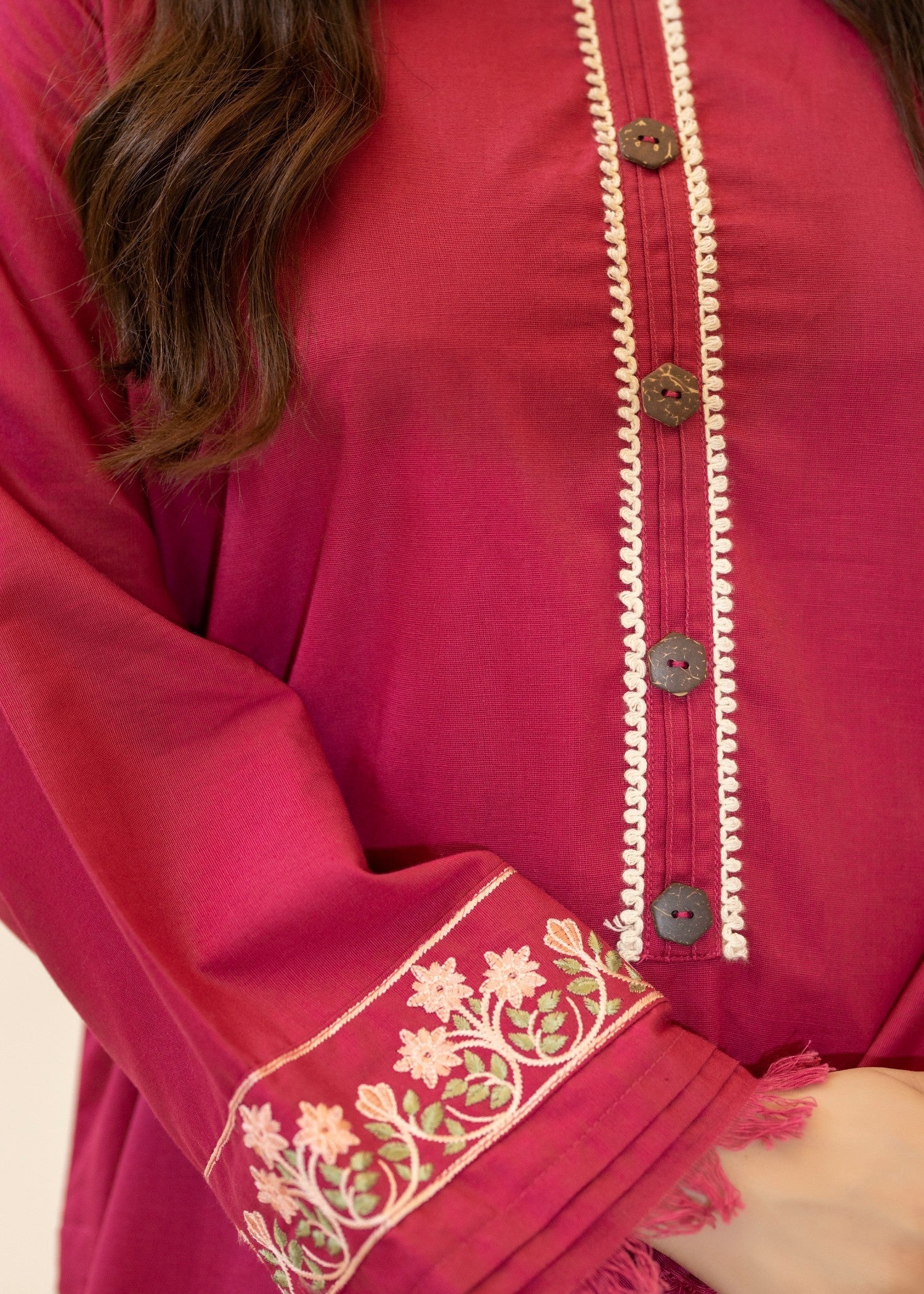 khaddar Kurta Set in Shocking pink