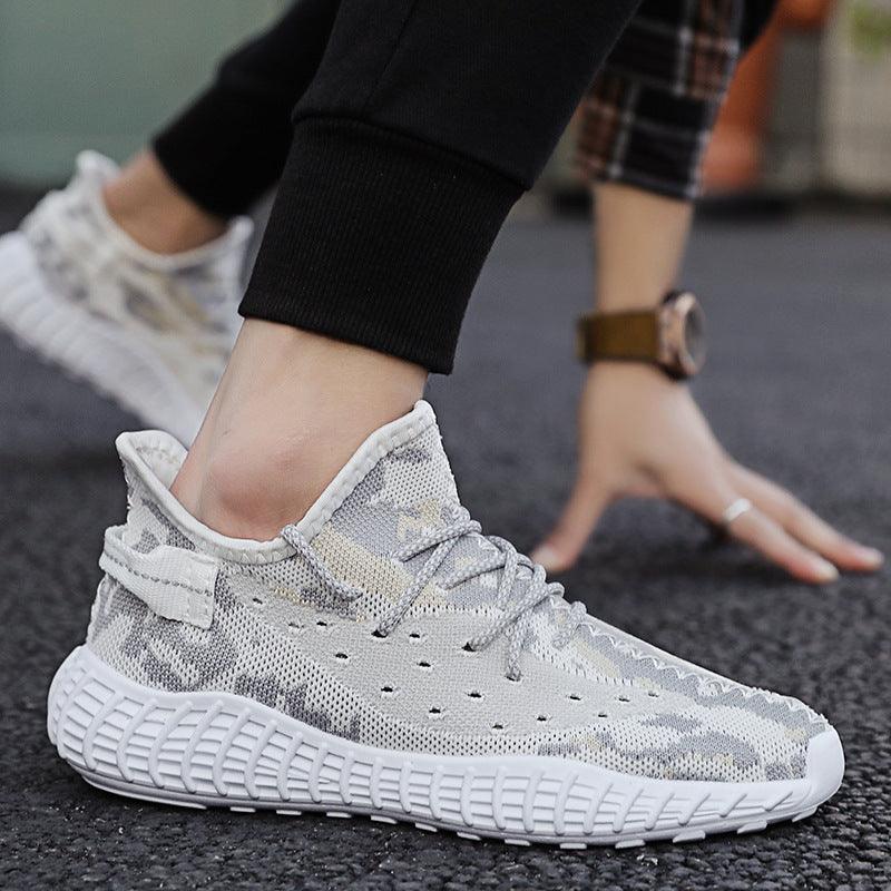 Men's platform low-top lace-up flying knit sneakers