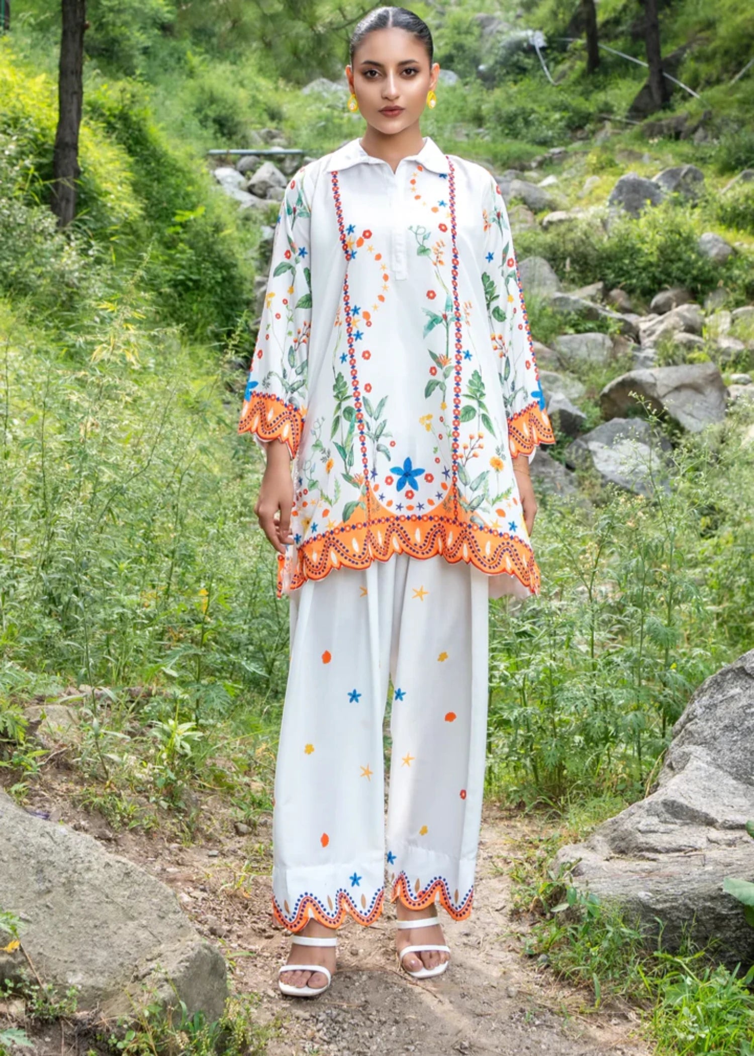 cambric Kurta Set in White