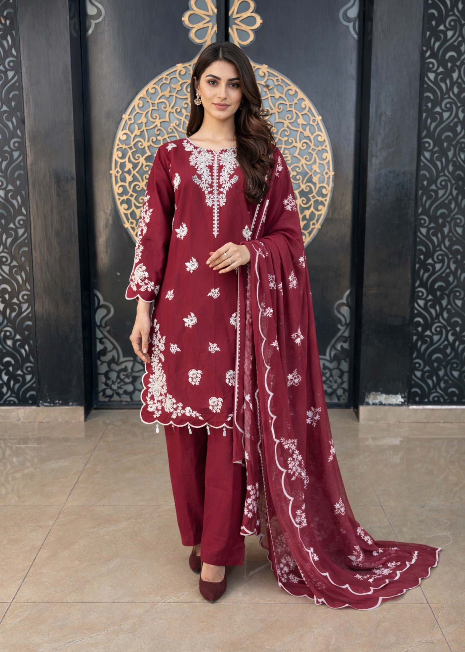 pure cotton Kurta Set in Maroon
