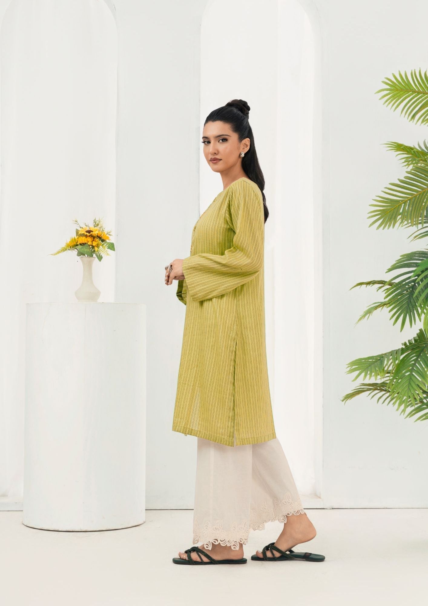 textured lawn Kurti in Lemonade