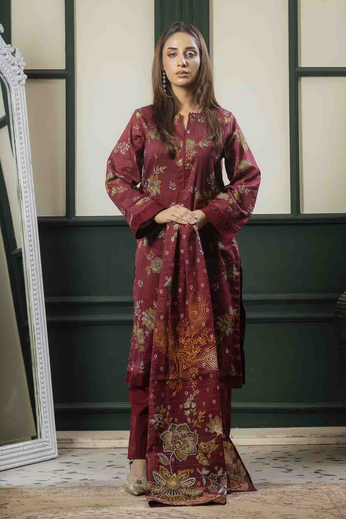 lawn voile Kurta Set in Tan brown