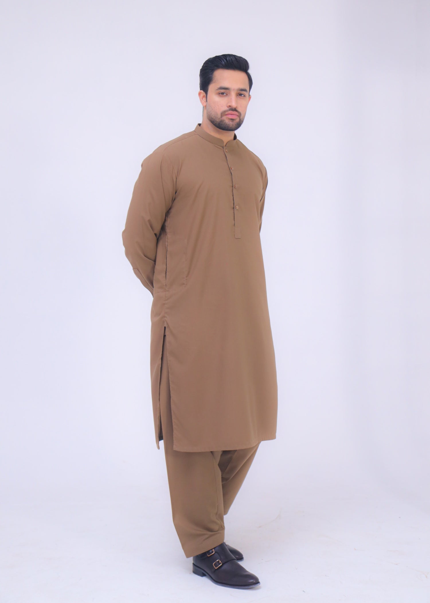 wash & wear Shalwar Kameez in Brown by Sapretbysaba