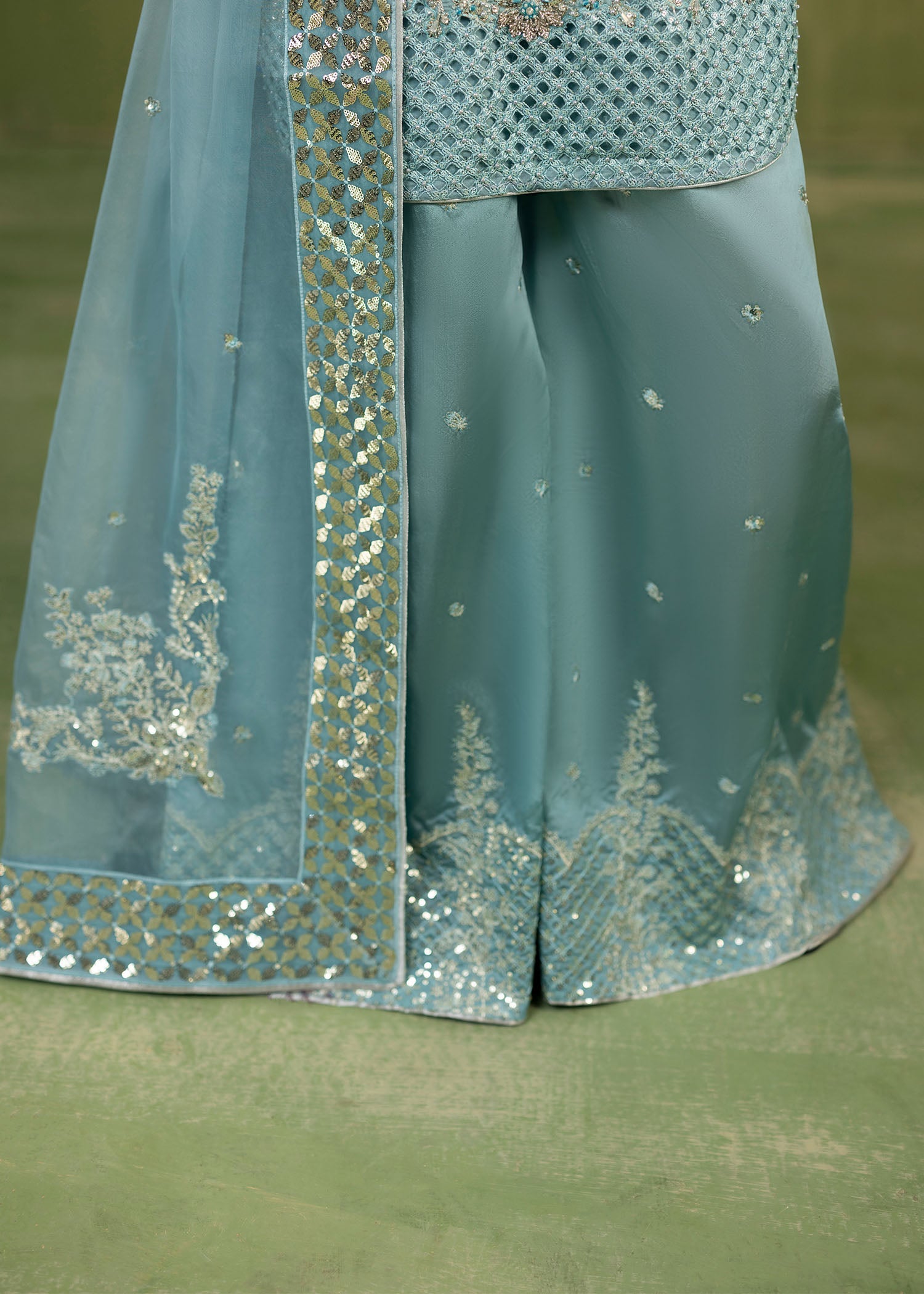 jamawar Sharara in Powder blue
