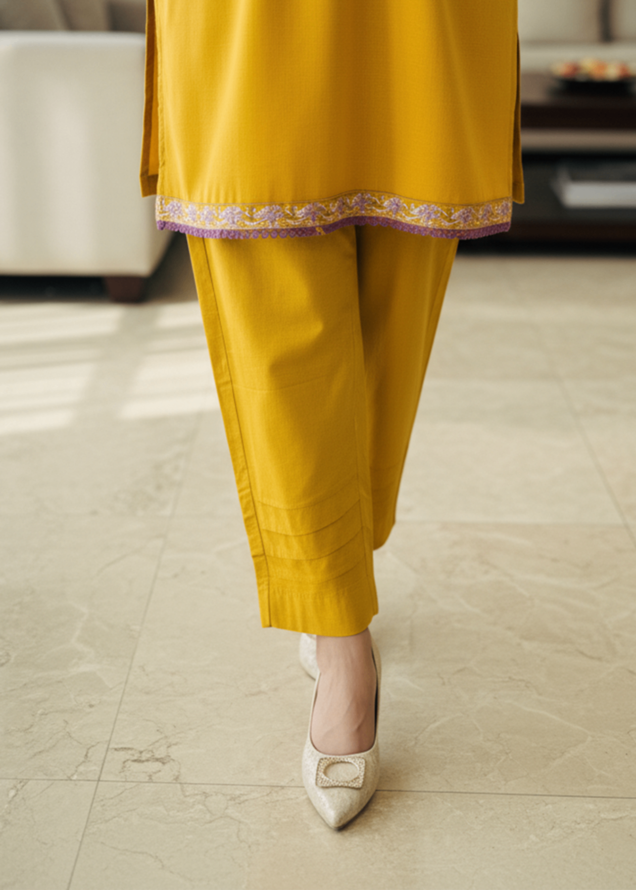 dhanak Unstitched in Lemon