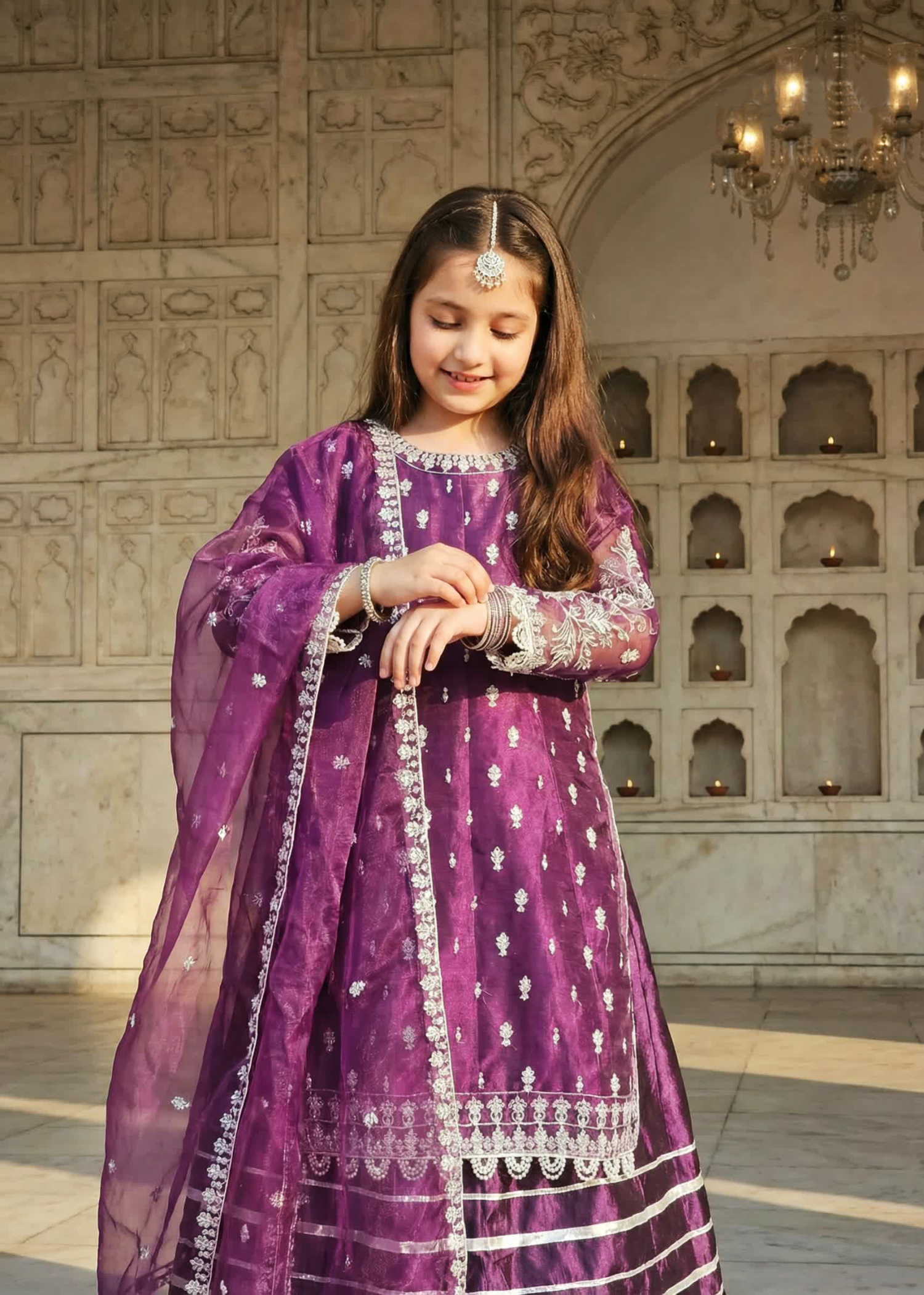 organza Lehenga in Purple