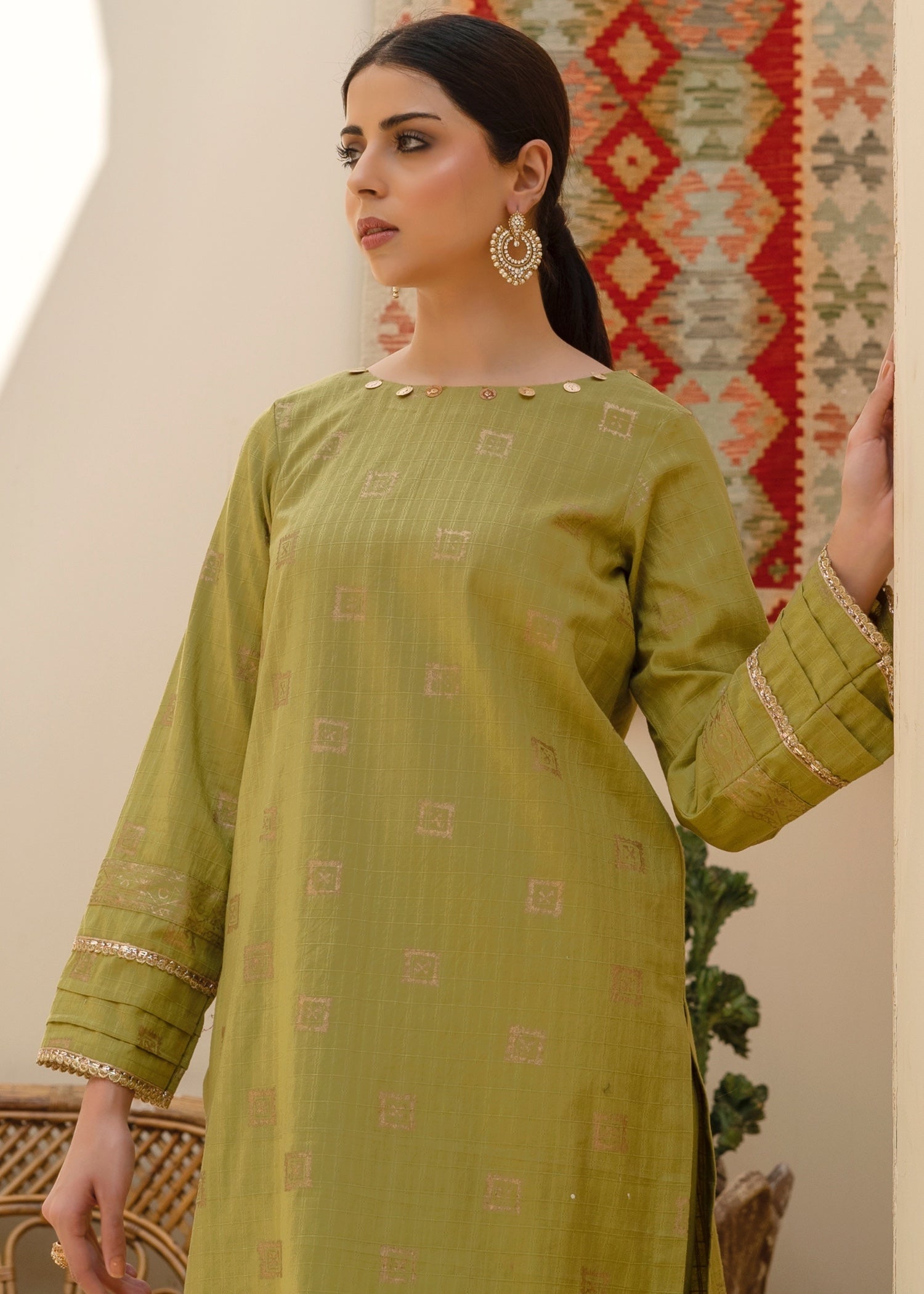 khaddar Kurti in Olive green