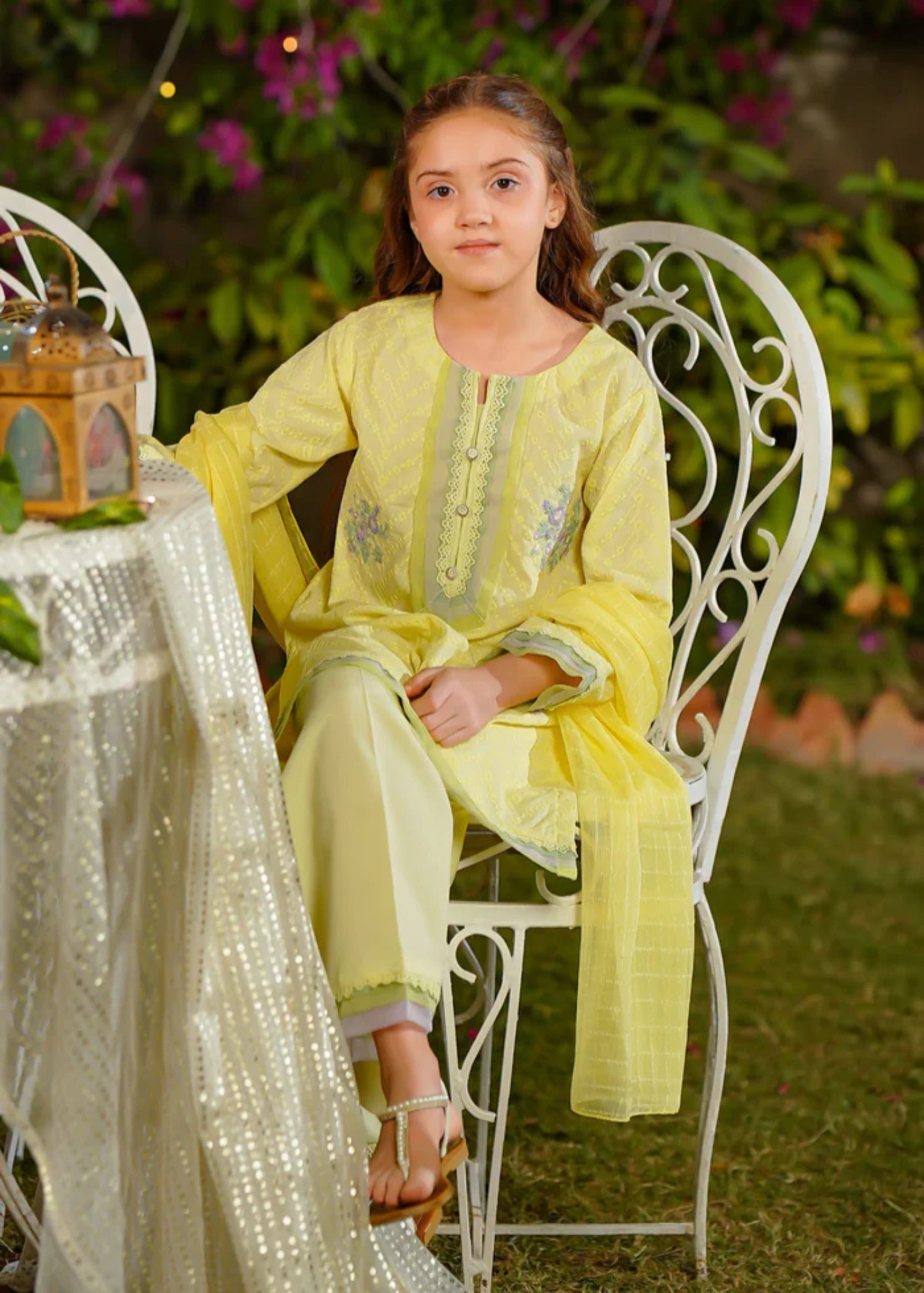 chikankari cotton Kurta Set in Lemonade