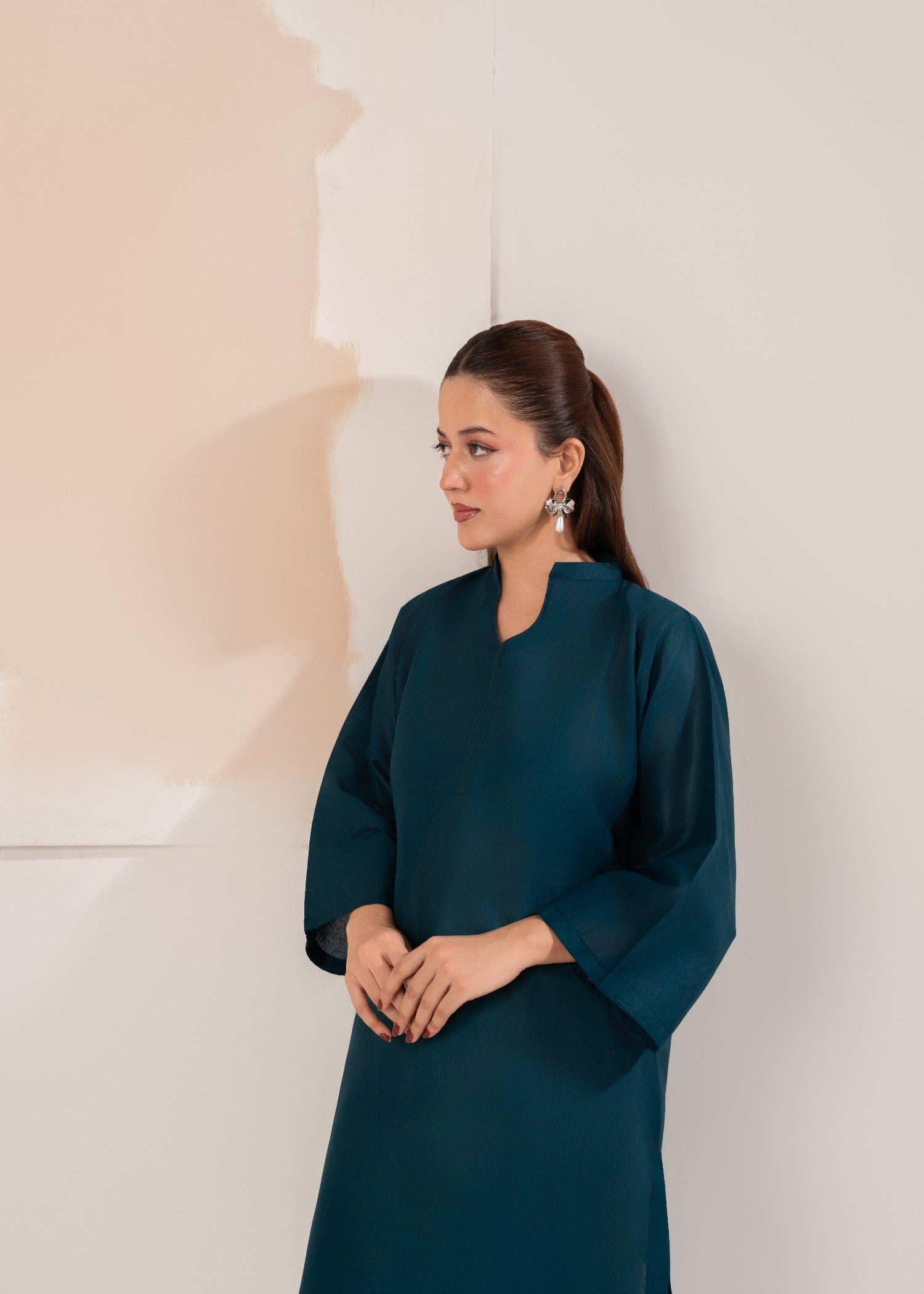 cotton Kurta Set in White, teal
