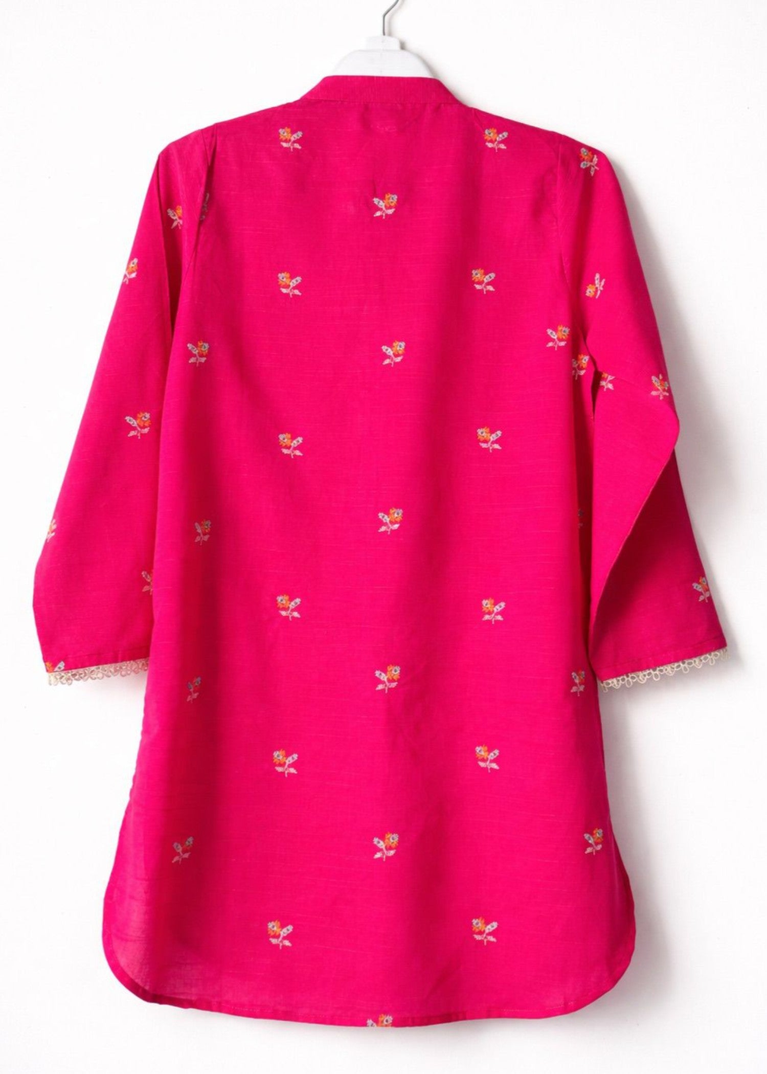 lawn cotton Kurta Set in Beige, fuchsia pink