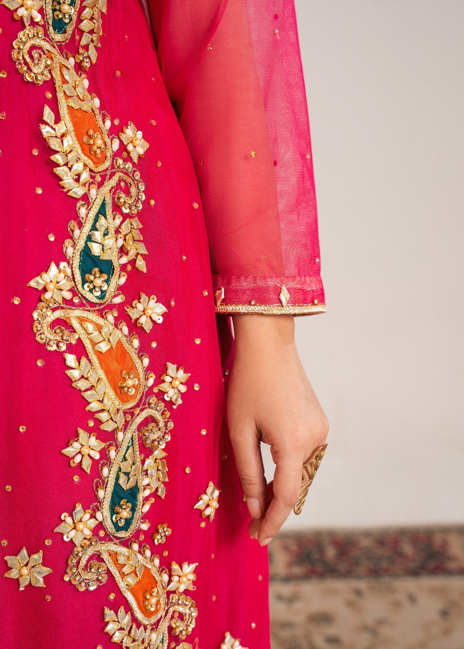 net Sharara in Shocking pink