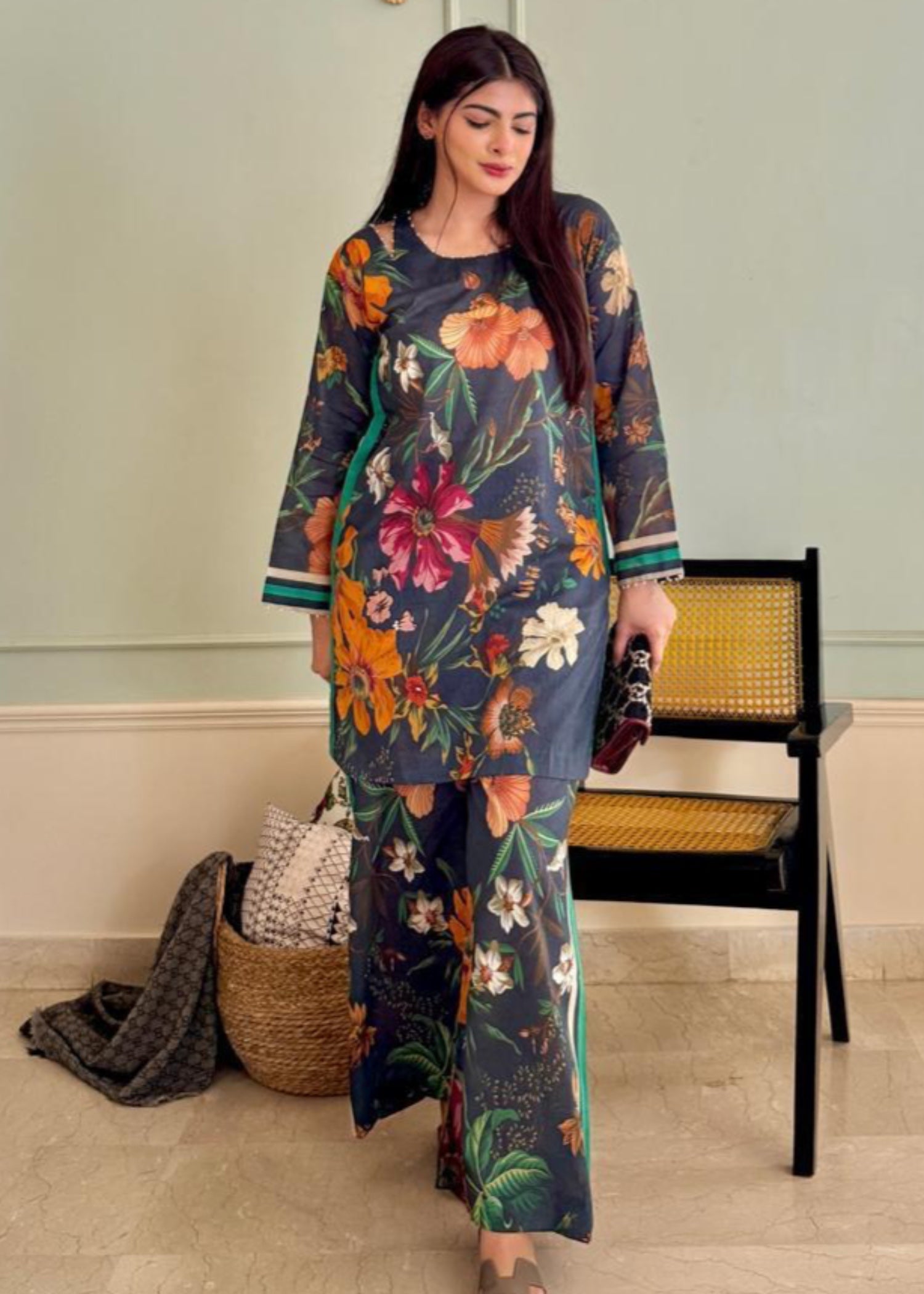 swiss lawn Co Ord Sets in Prussian blue