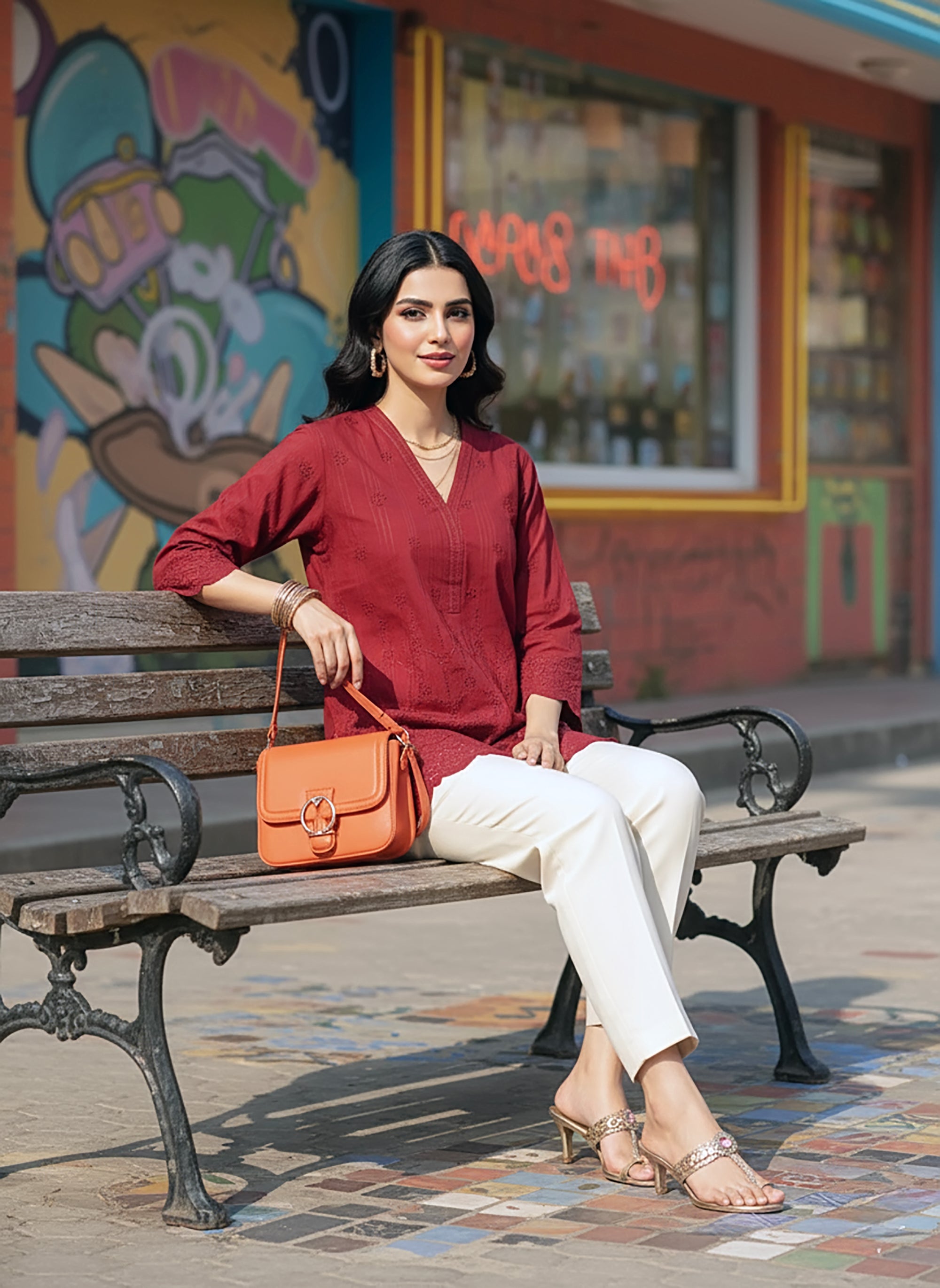 cambric Kurti in Red