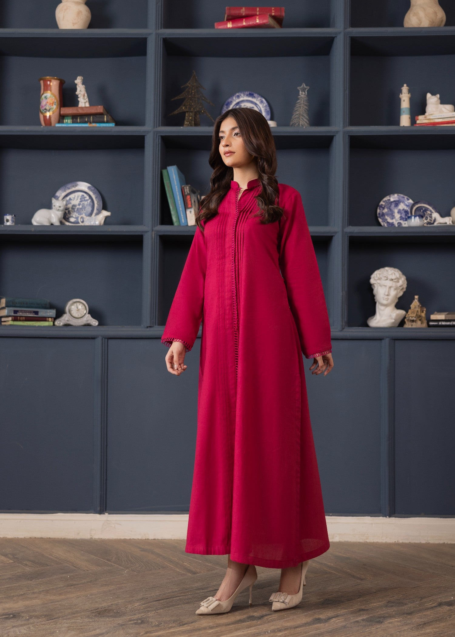 lawn cotton Kurta Set in Rose red