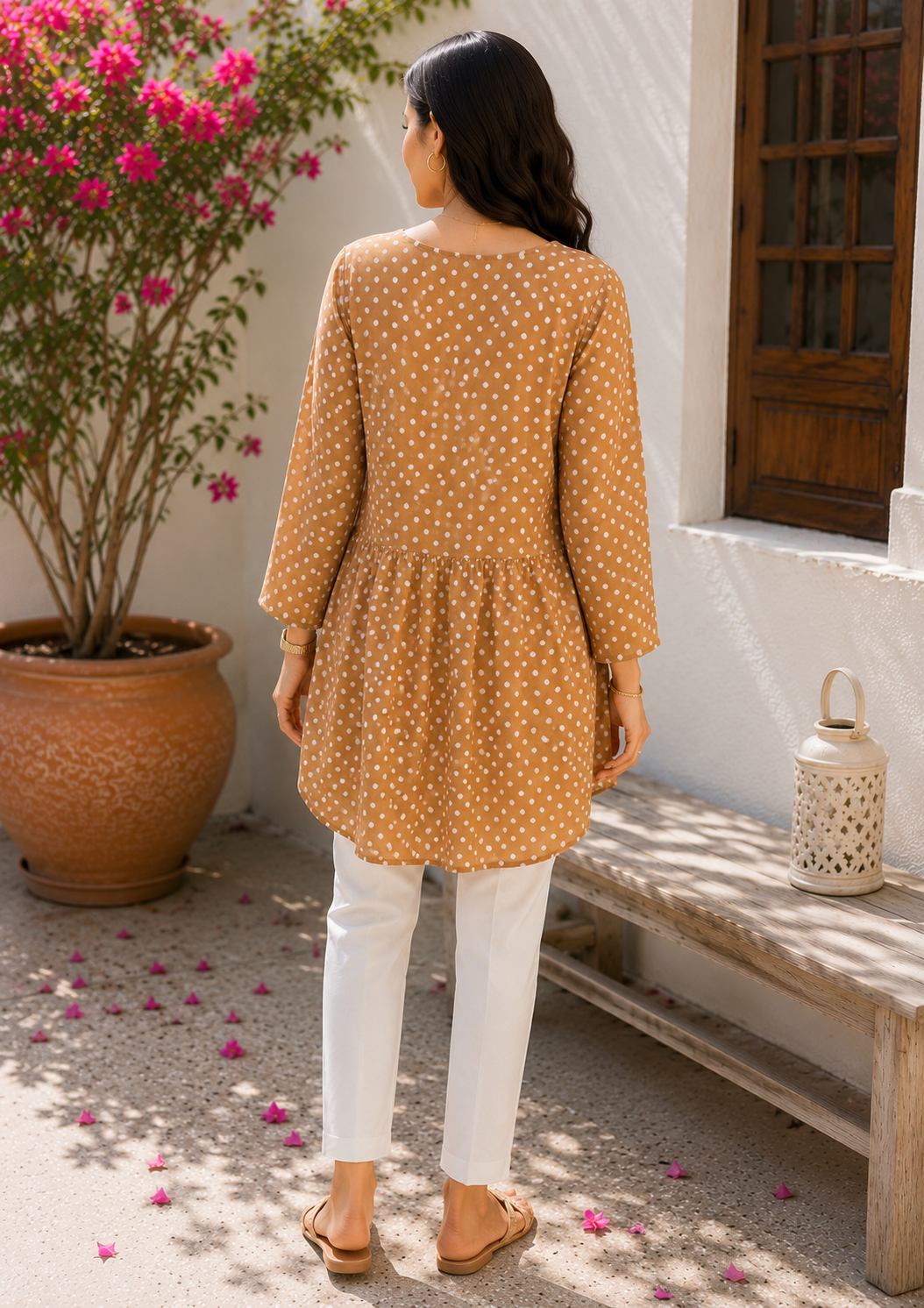 chiffon polyester Tunic in Tan brown