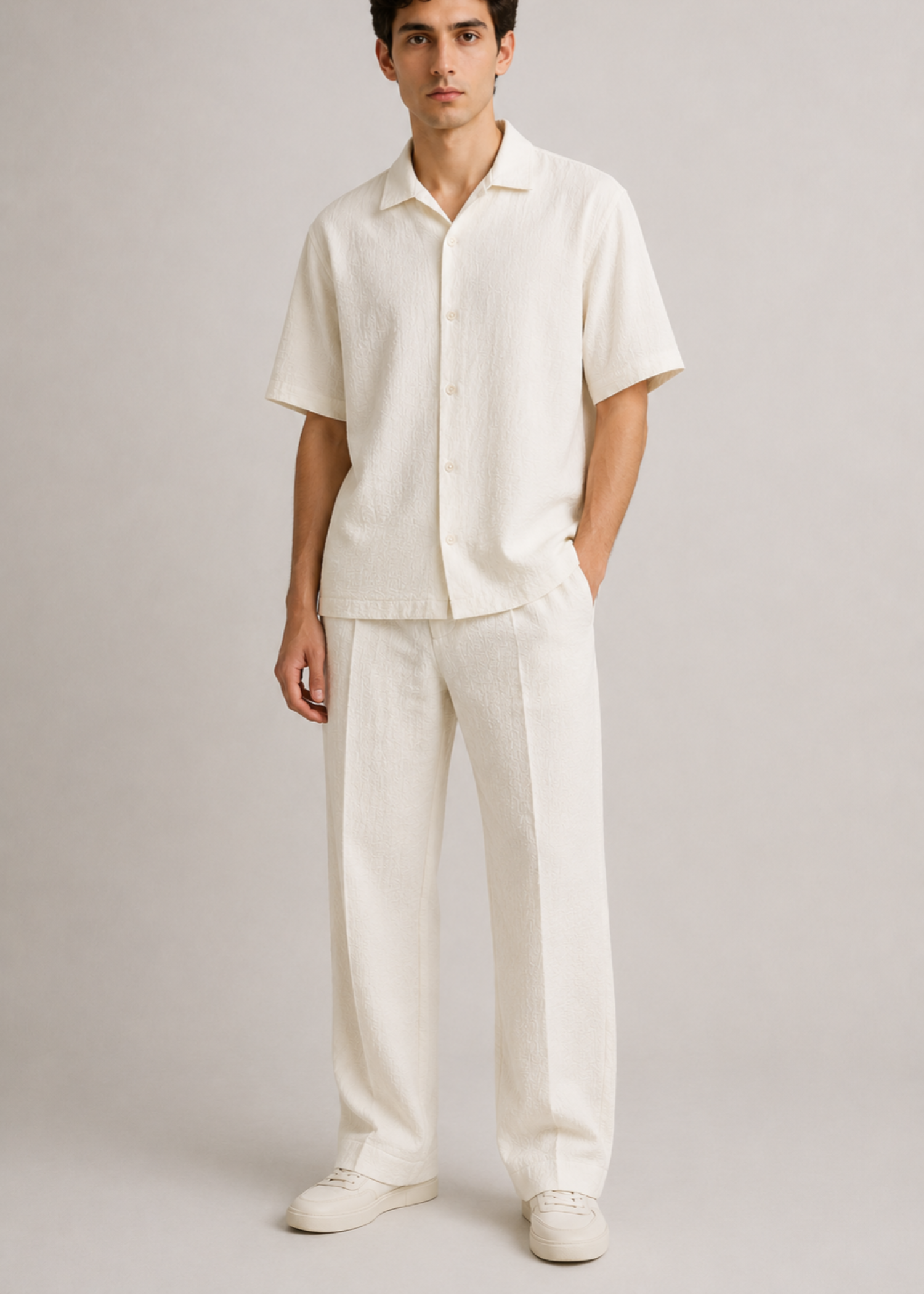 poly viscose Casual Shirt in Off-white