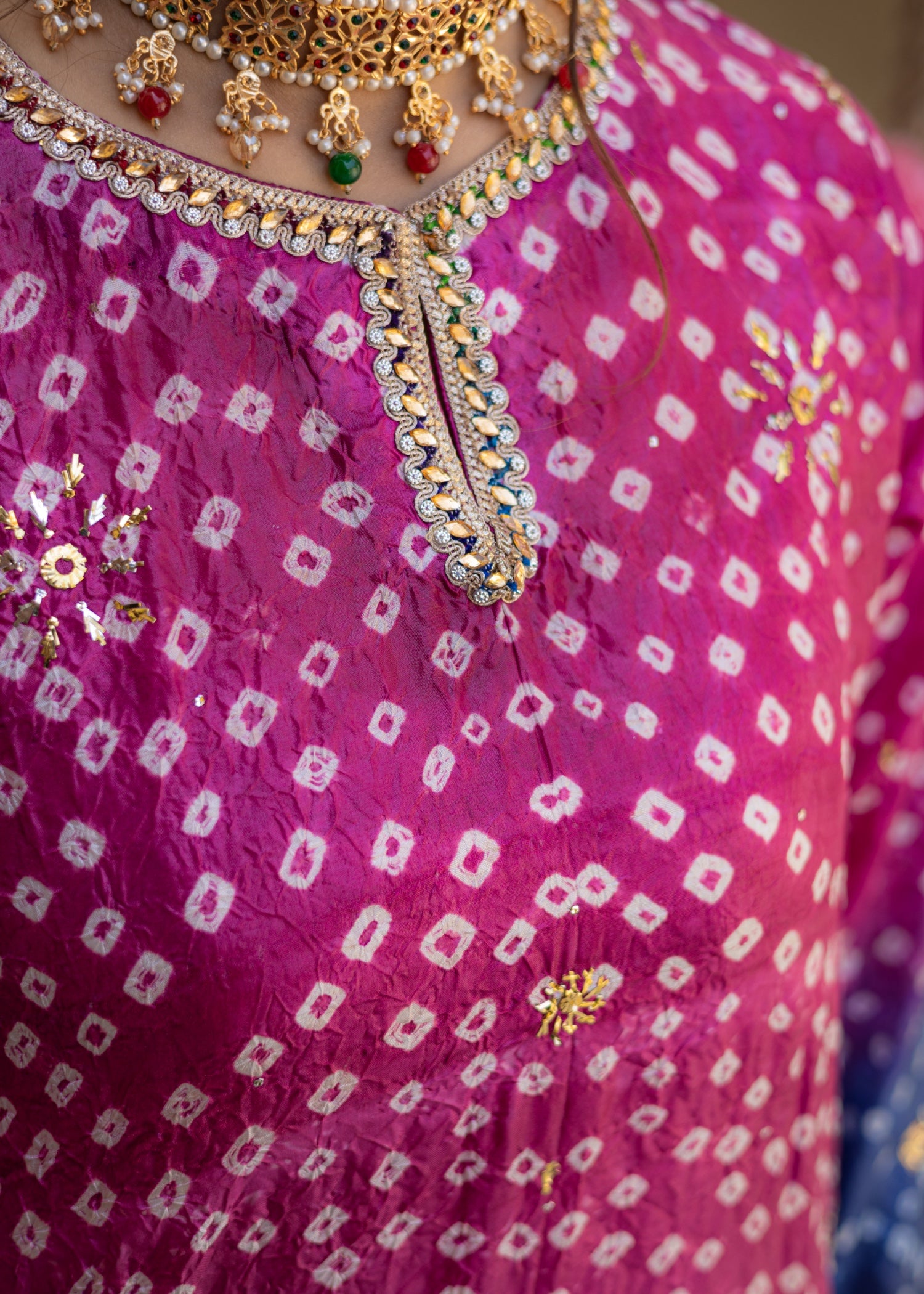 silk crepe Kurta Set in Indigo, magenta haze