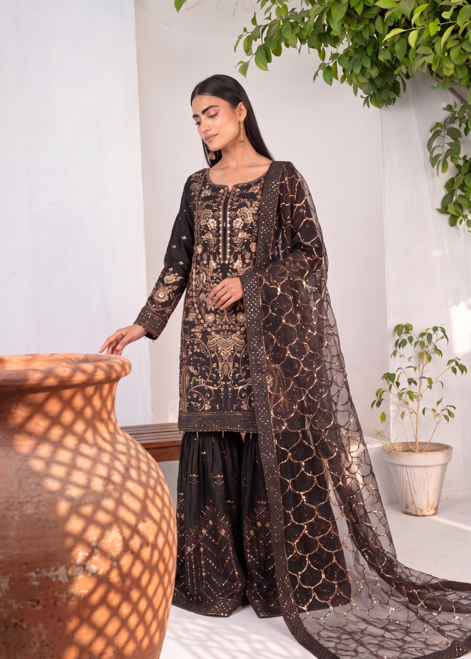 viscose Gharara in Black