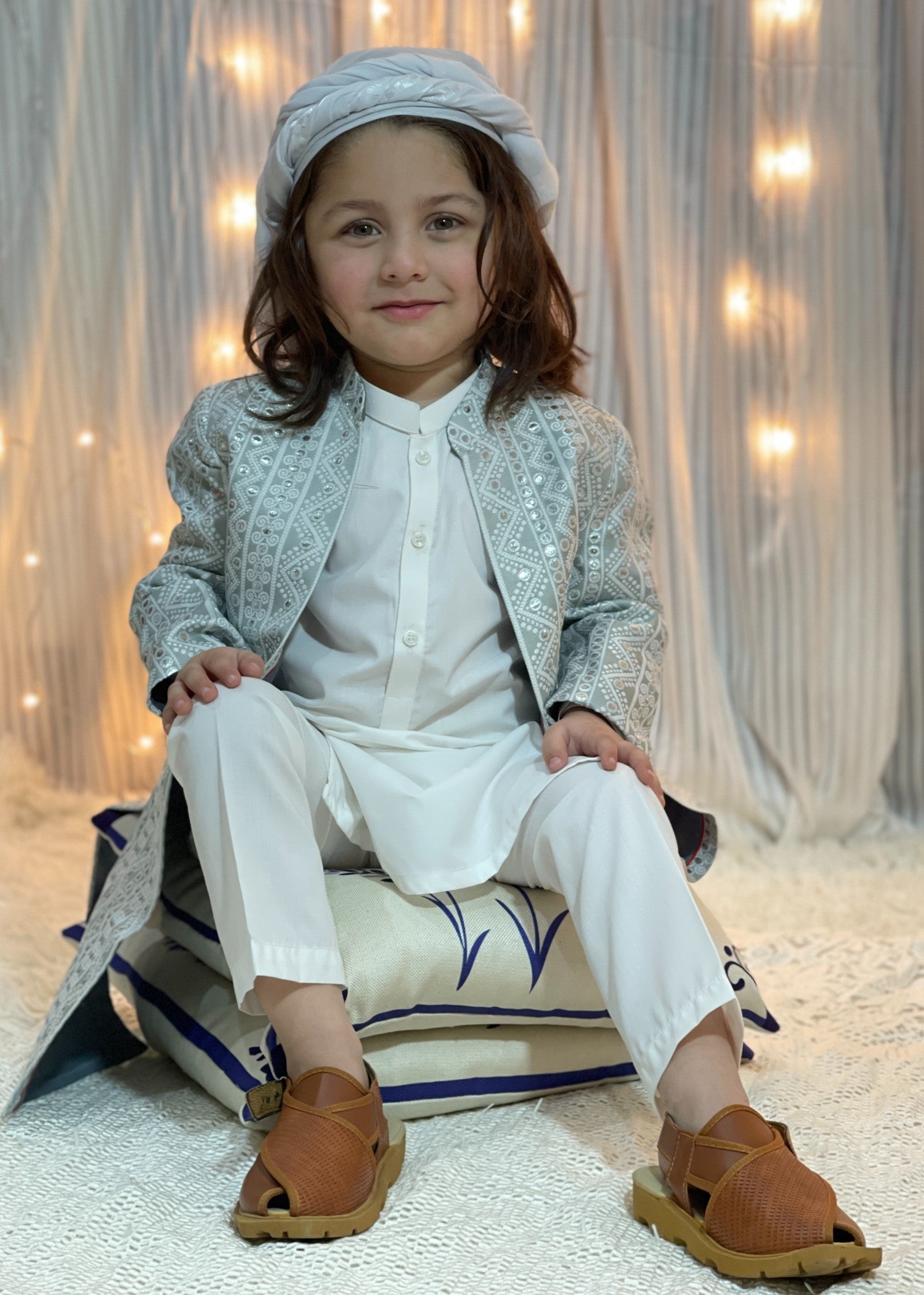 jamawar Sherwani in Grey