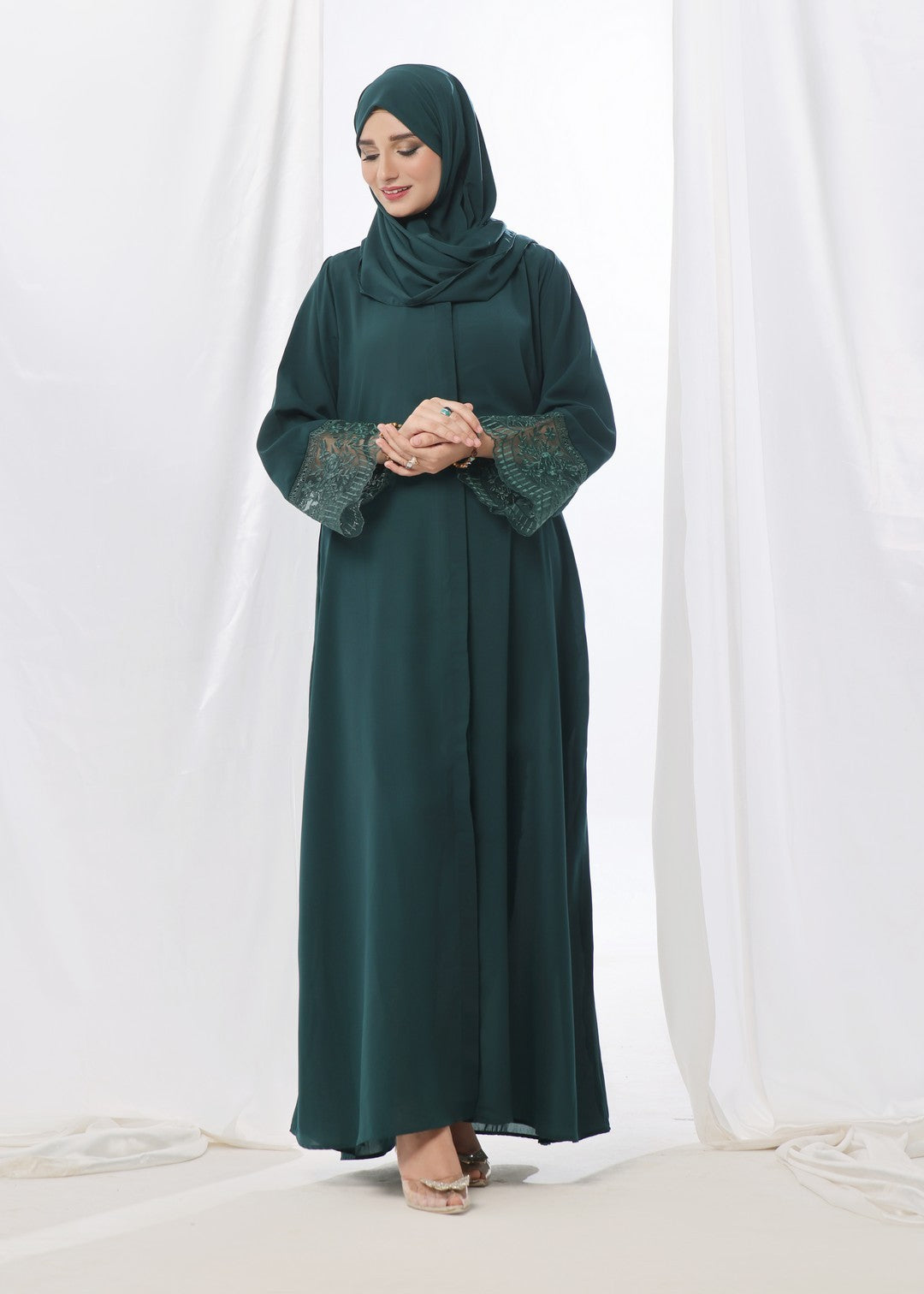 georgette Abaya in Bottle green